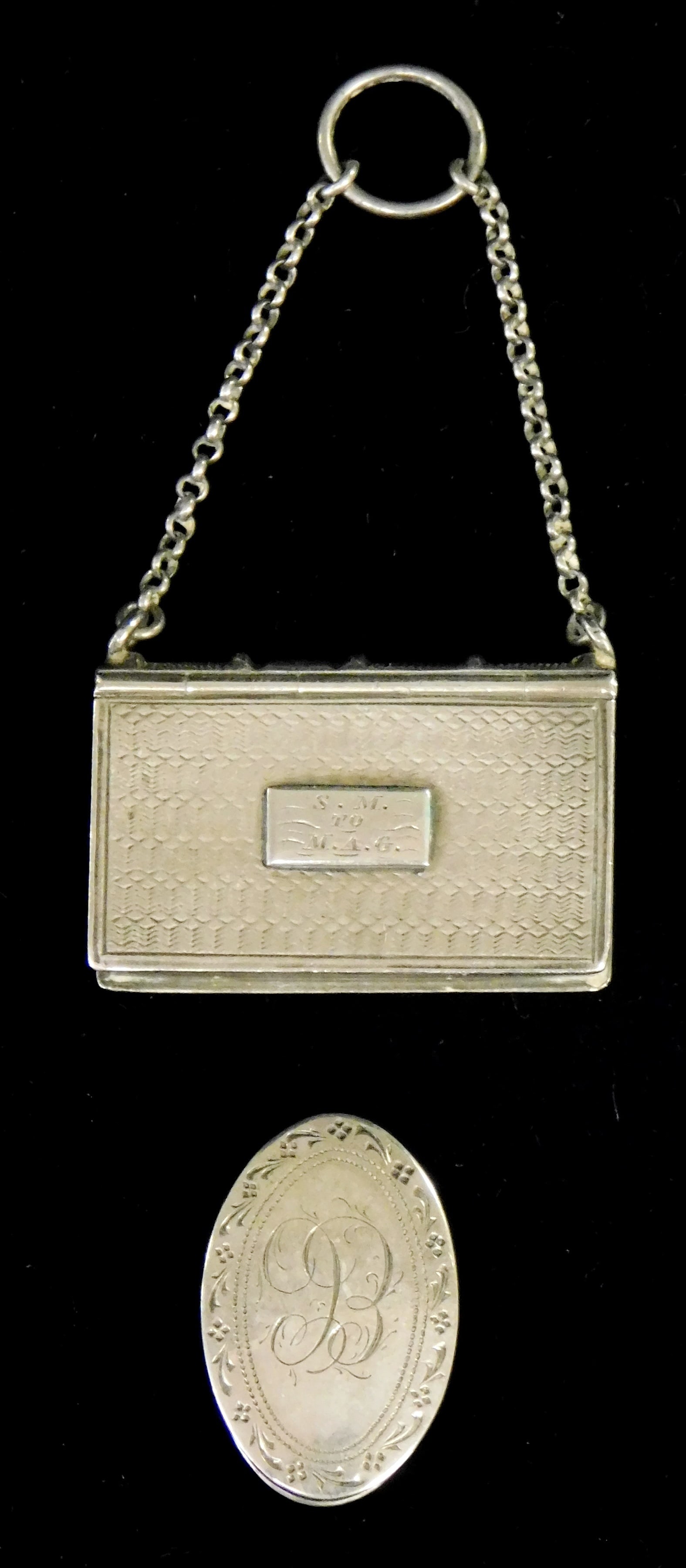 Georgian sterling vinaigrette box and patch/ stamp box, English, Birmingham, including: book-form: Georgian sterling vinaigrette box and patch/ stamp box, English, Birmingham, including: book-form vinaigrette box by John Taylor and John Perry (reg. 1829), bright cut geometric design to cover and re