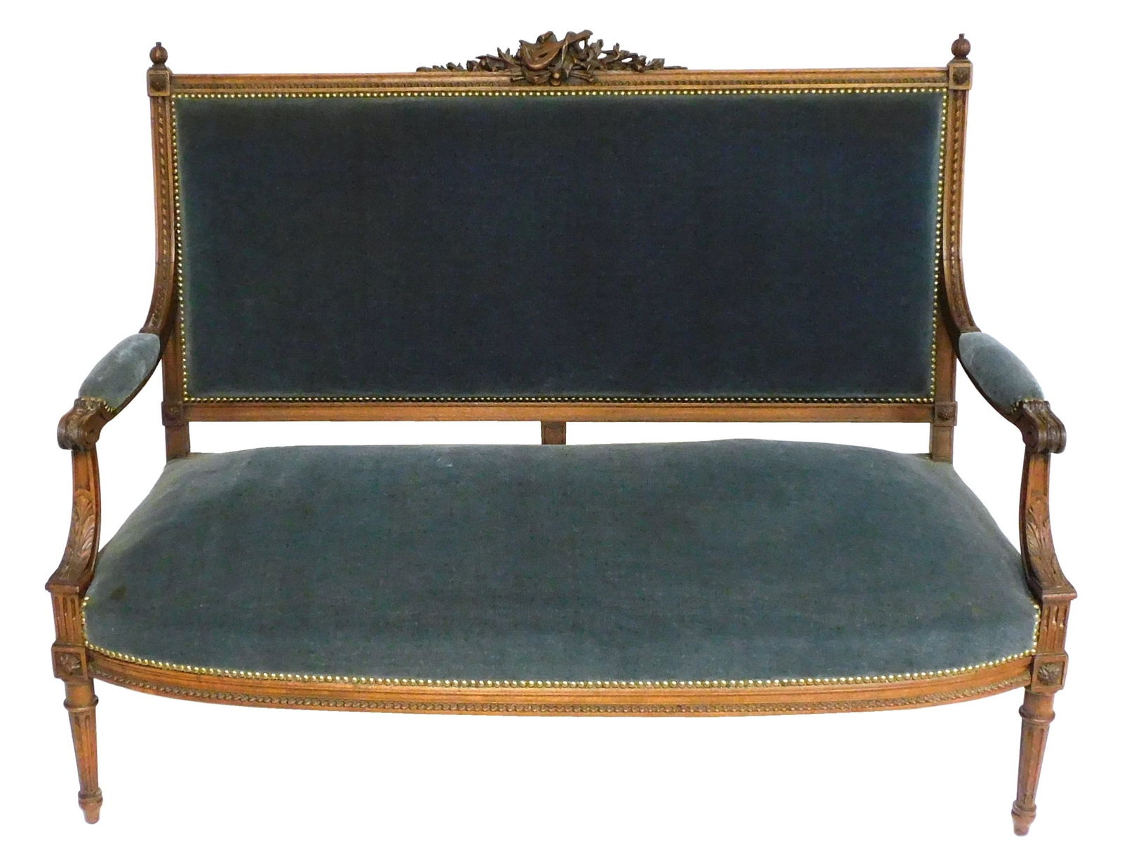 Sofa/Settee Louis XVI style, mahogany, with music themed carved crest , carved finials over carved (1 of 4)