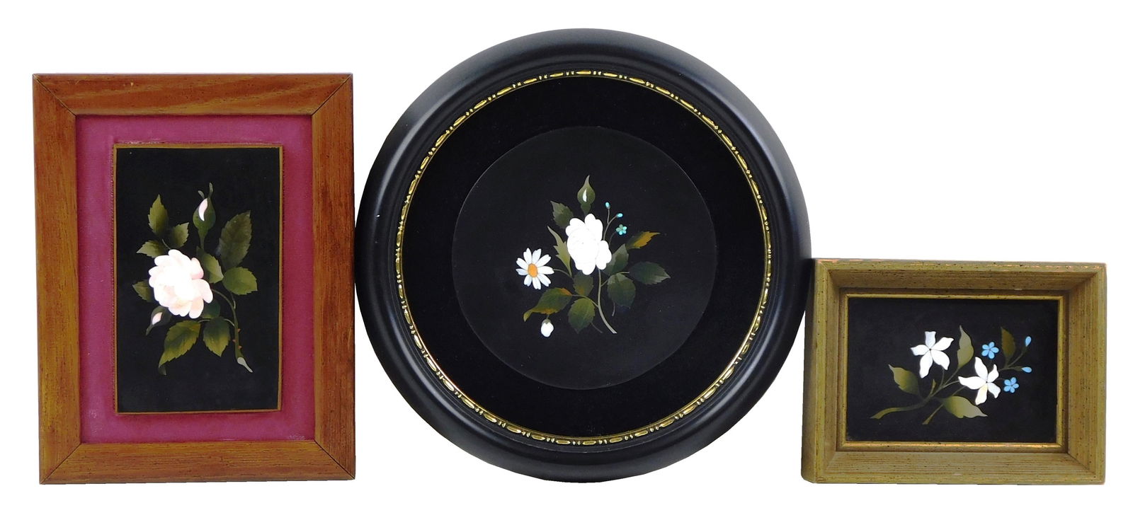 Three Pietra Dura plaques, Italian, late 19th / early 20th C., all depict floral arrangements, the (1 of 4)