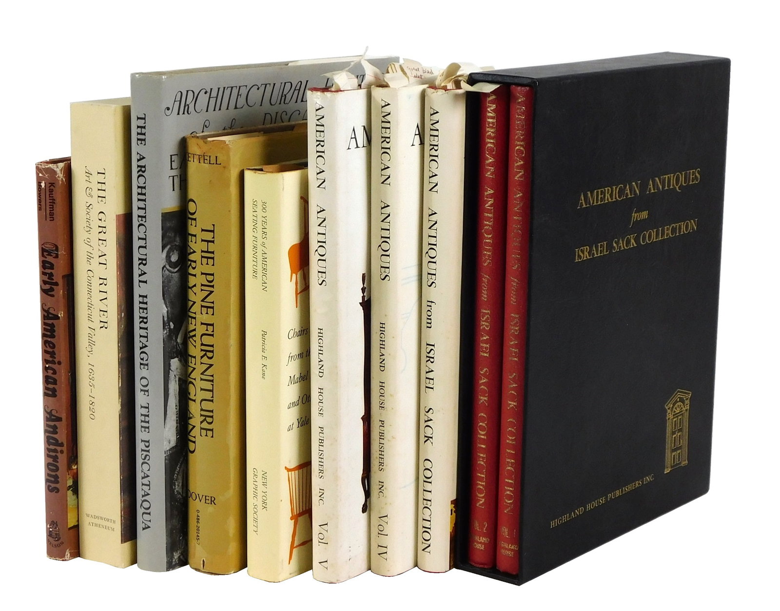 BOOKS: Ten books on Connecticut and early American furniture, and decorative arts, including:: BOOKS: Ten books on Connecticut and early American furniture, and decorative arts, including: Kauffman Bowers, "Early American Andirons", 1974; John Mead Howells, "Architectural Heritage of the Piscat