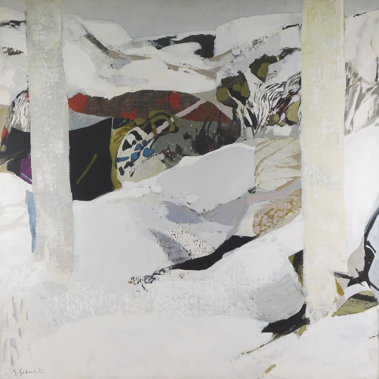 Gabriel Godard (French, 1933-), "Neige", 1972, oil on canvas, abstract winter scene with hills and w (1 of 5)