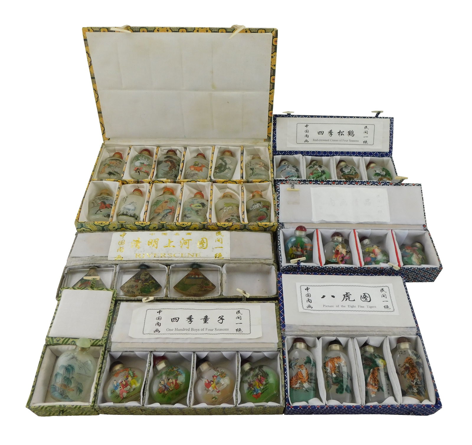 ASIAN: Thirty-two reverse painted snuff bottles, Chinese, modern, decorated with various motifs (1 of 4)