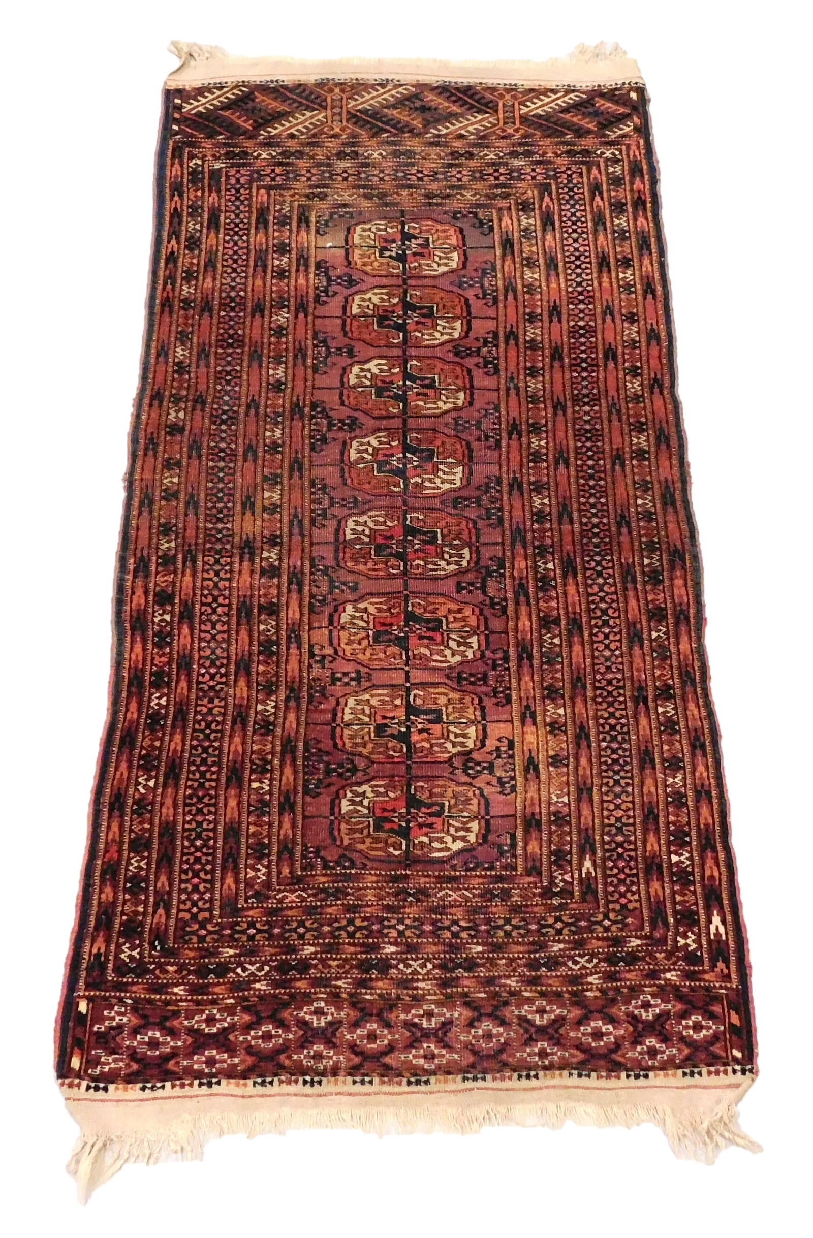 RUG: Antique Bokhara scatter rug, 2' 6" x 5' 6", finely woven wool weft, mauve field, accent colors (1 of 3)