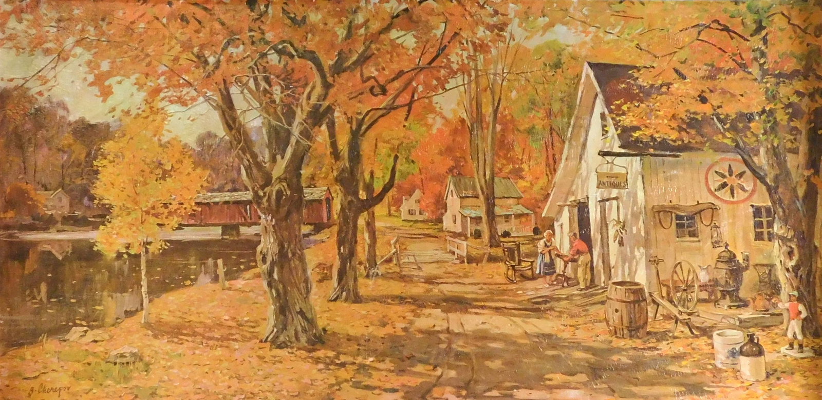 George Cherepov (Lithuania/Connecticut, 1909-1987), print on masonite, depicting autumnal scene of (1 of 3)
