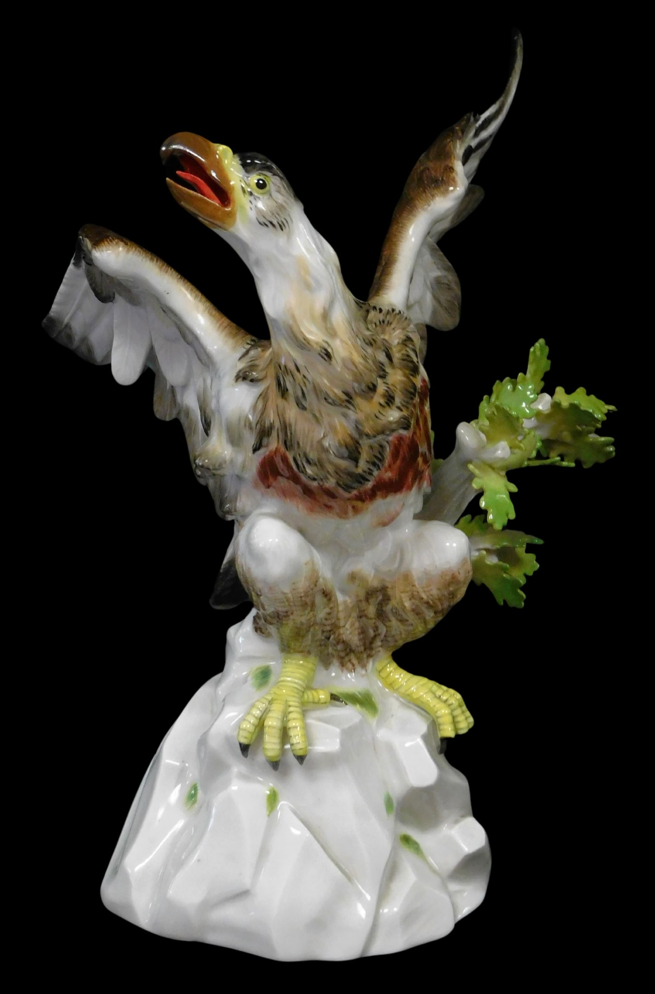 Meissen eagle perched on rock figurine, late 19th C. / early 20th C., eagle with outstretched wings (1 of 7)