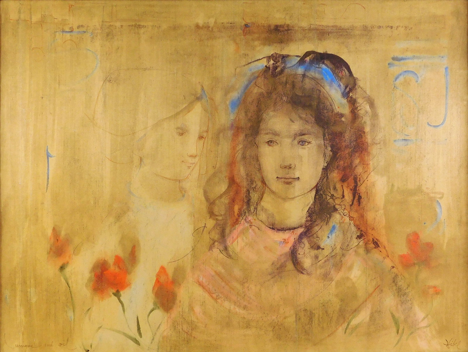 Edna Hibel (Massachusetts, 1917-2015), "Unique and Oil", mixed media, contemporary portrait of young (1 of 5)