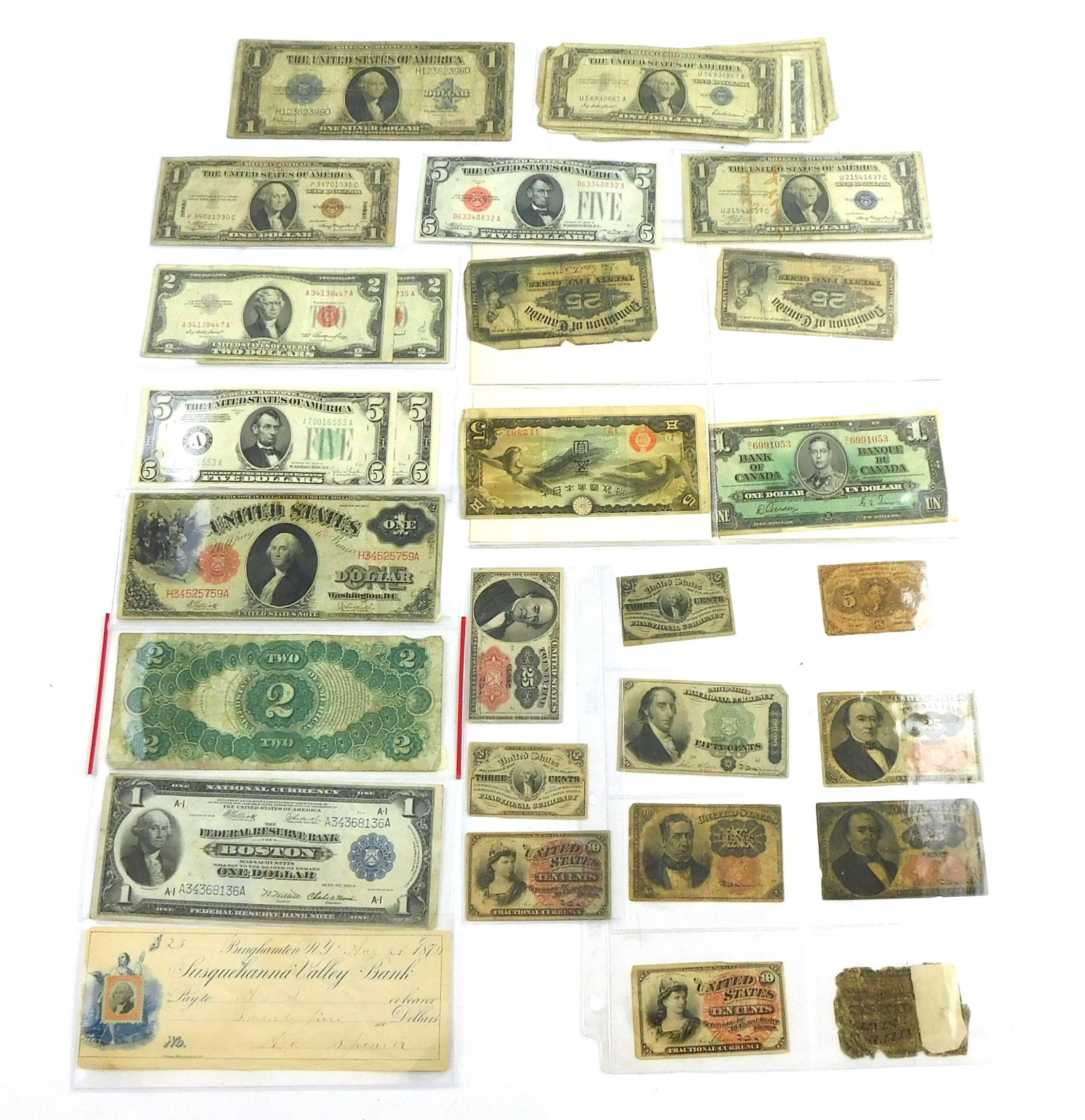 COINS: Large size and small size notes, as well as other currency, including: 4 large size notes: a (1 of 4)