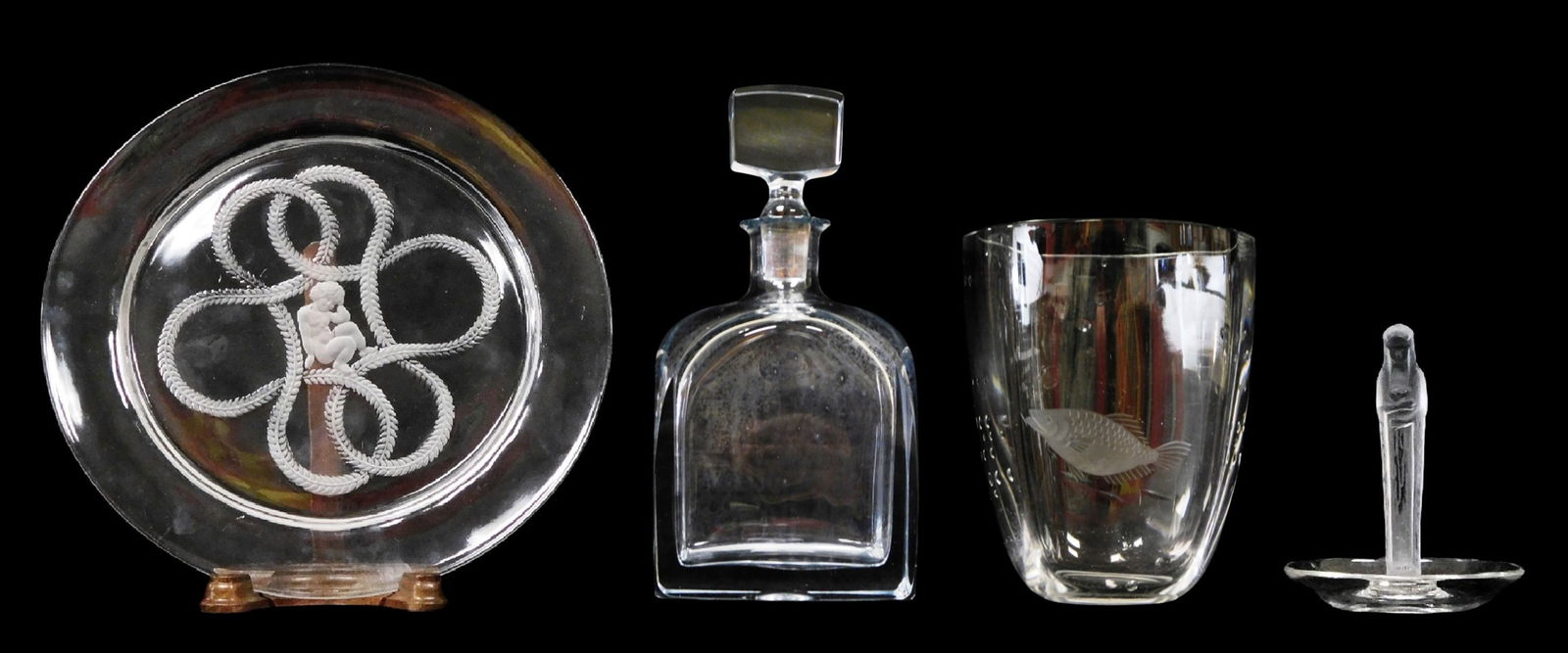 GLASS: Four pieces of clear art glass, makers include Lalique, Orrefors, and Strombergshyttan, (1 of 4)