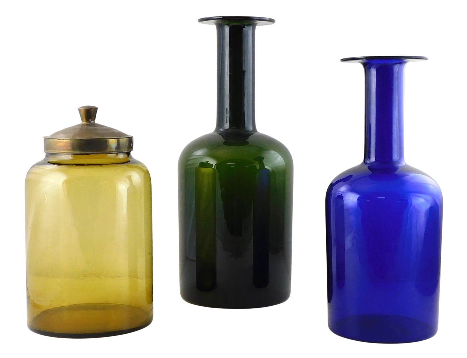 GLASS: Three large glass vessels, second half of the 20th C., including: two Gulvvases, one blue and (1 of 5)