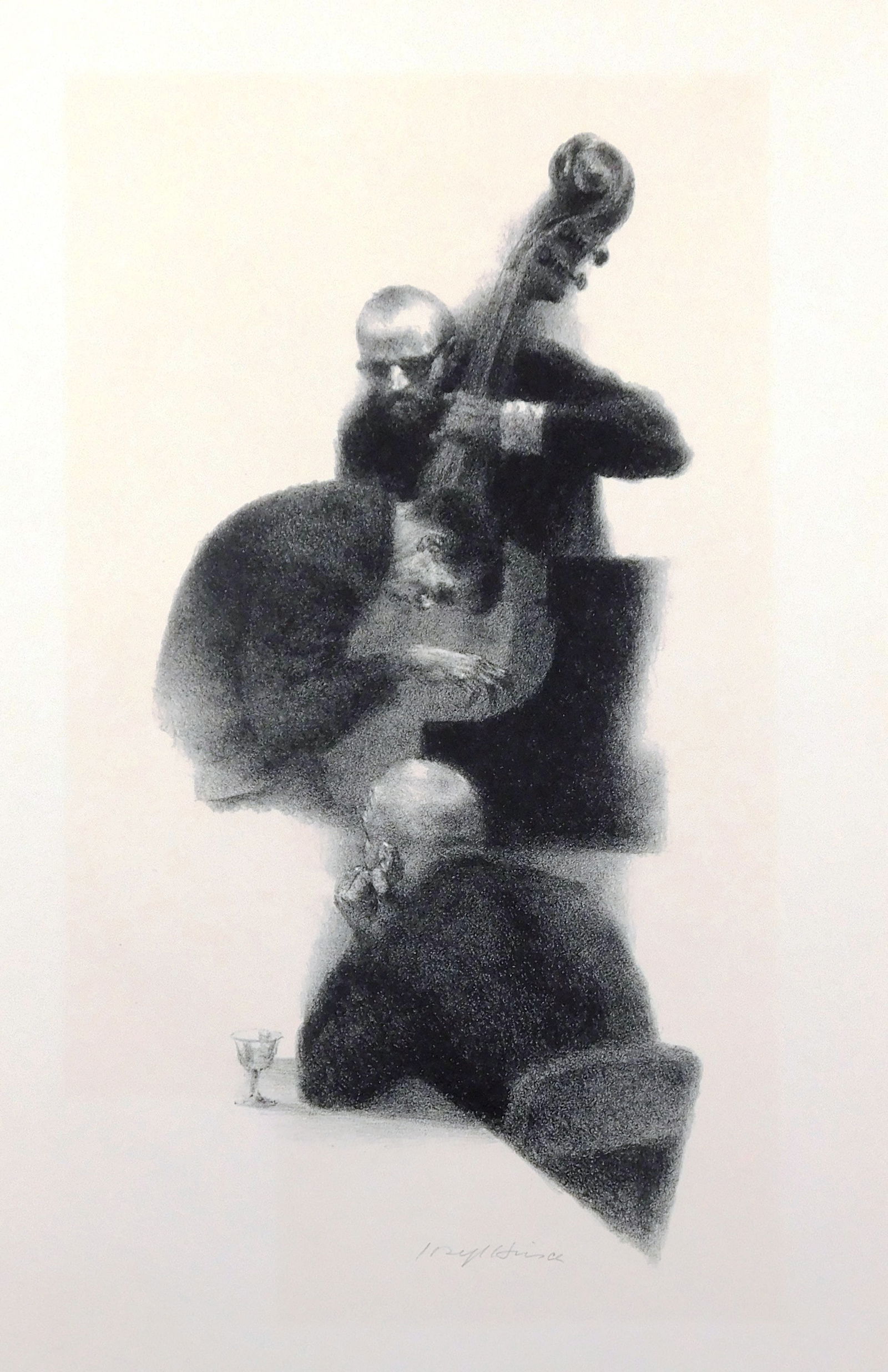 Joseph Hirsch (American, 1910-1981), "Soft and Low", lithograph, depicting two musicians preforming: Joseph Hirsch (American, 1910-1981), "Soft and Low", lithograph, depicting two musicians preforming and one spectator, edition distributed by Associated American Artists, pencil signed in lower right,