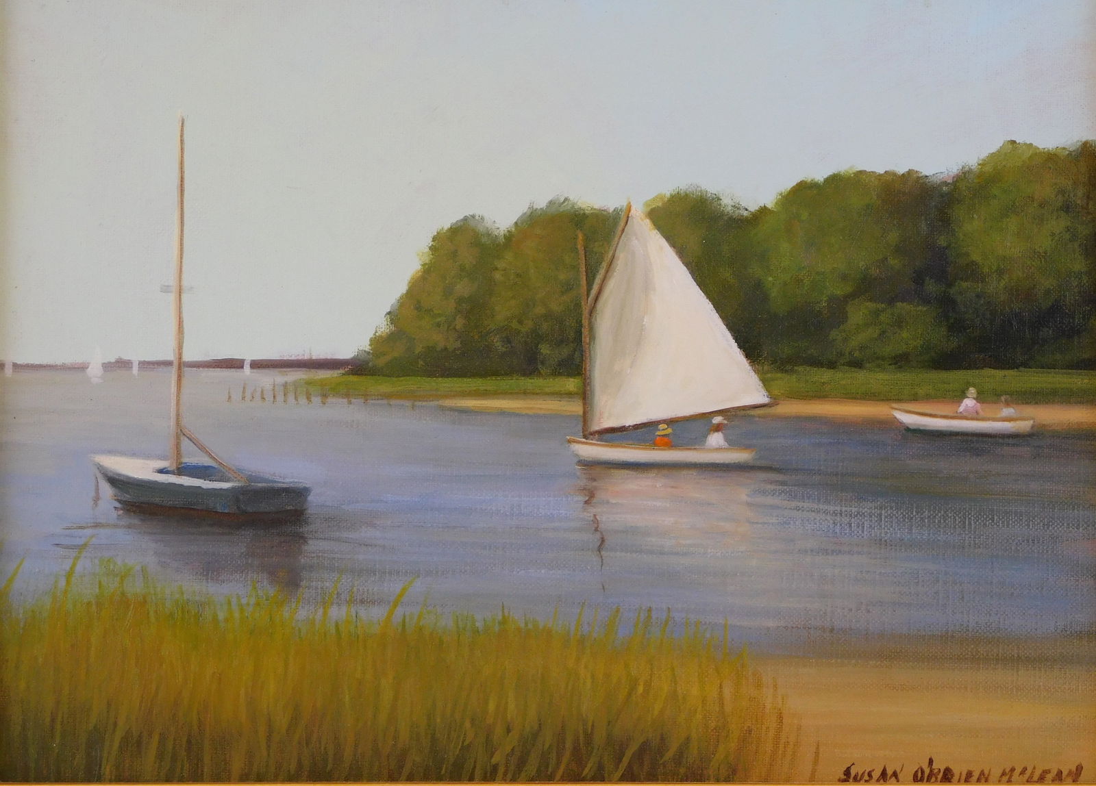 Susan O'Brien McLean (Massachusetts, 20th/21st C.), "Sailing off Ropes Beach", oil on canvas, (1 of 5)