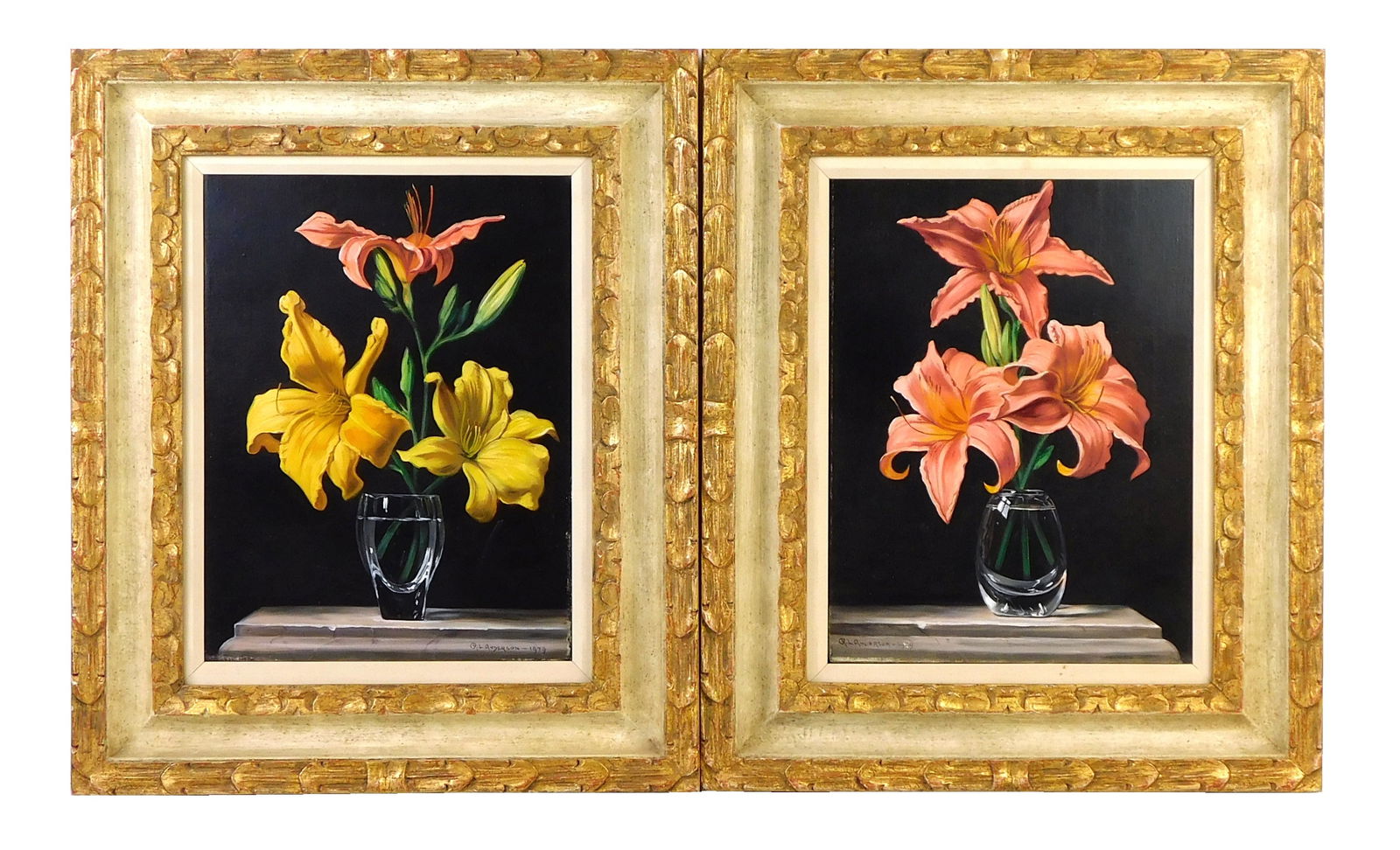 Ronald Lee Anderson (Connecticut, 1929-2002), pair of oil on canvas still lives of lilies, realistic (1 of 9)