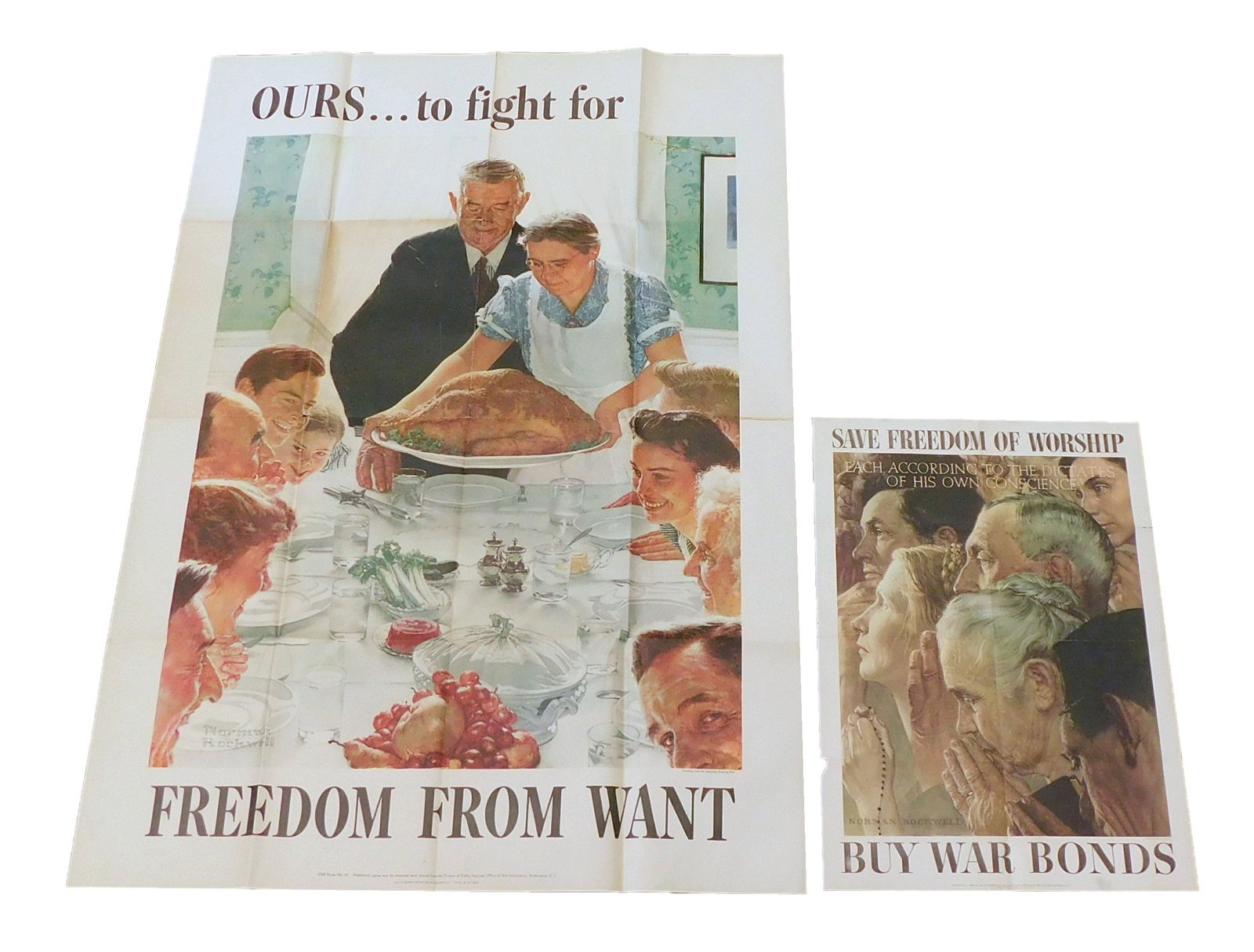 Two vintage Norman Rockwell "Four Freedom" posters, including: "Freedom from Want", oversized, (1 of 8)