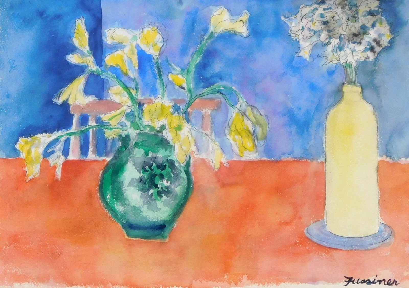 Howard Robert Fussiner (Connecticut, 1923-2006), "Flower Still Life", watercolor on paper, floral (1 of 4)