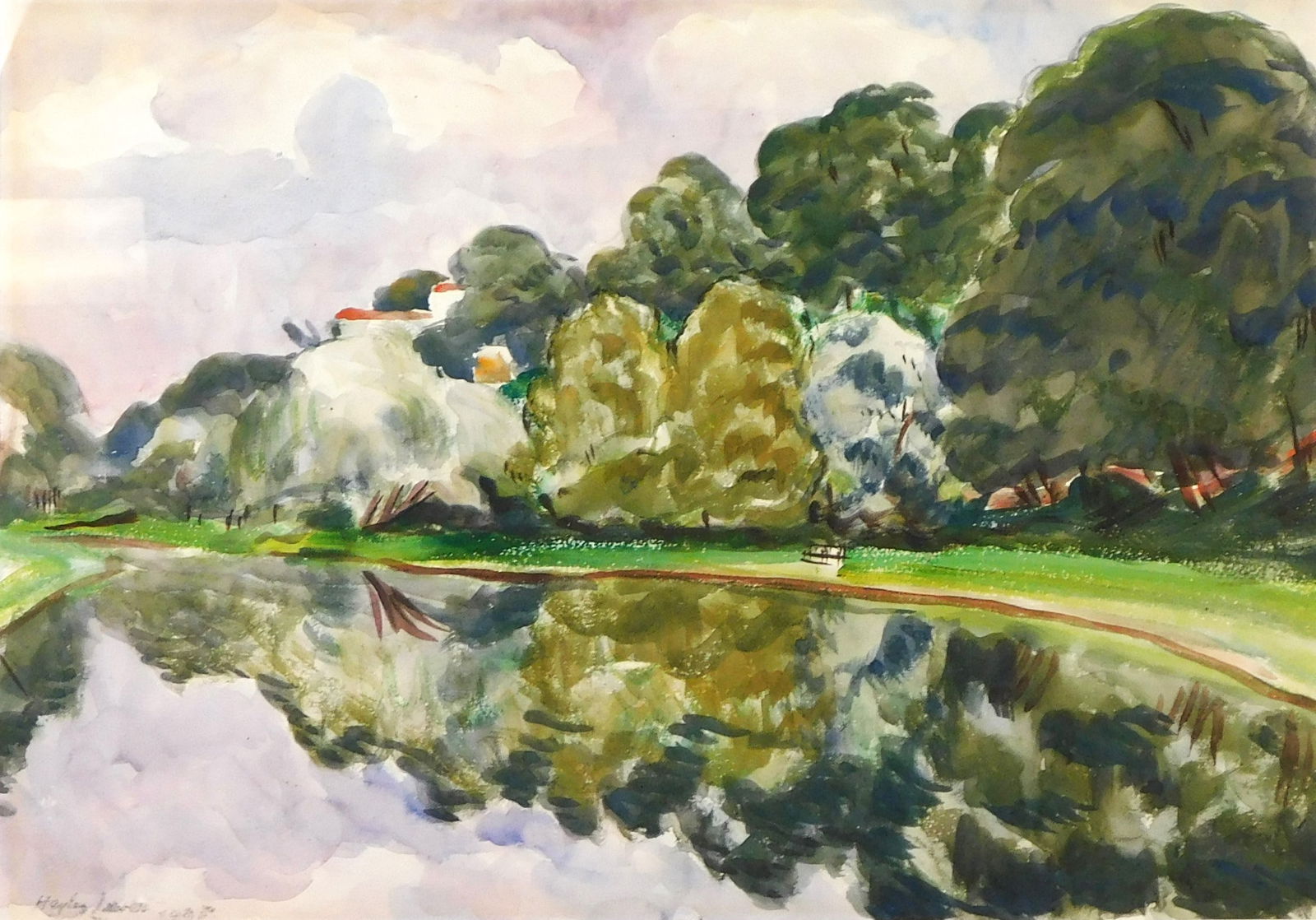 Hayley Lever (Australian / American, 1876-1958), “Bronxville Pond”, watercolor on paper, (1 of 5)