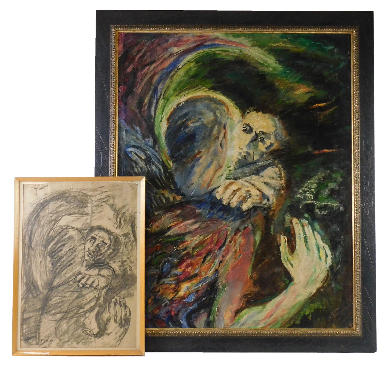 Fredrick Solomon (German, 1899-1980), two works, an oil on canvas as well as a charcoal sketch of (1 of 5)