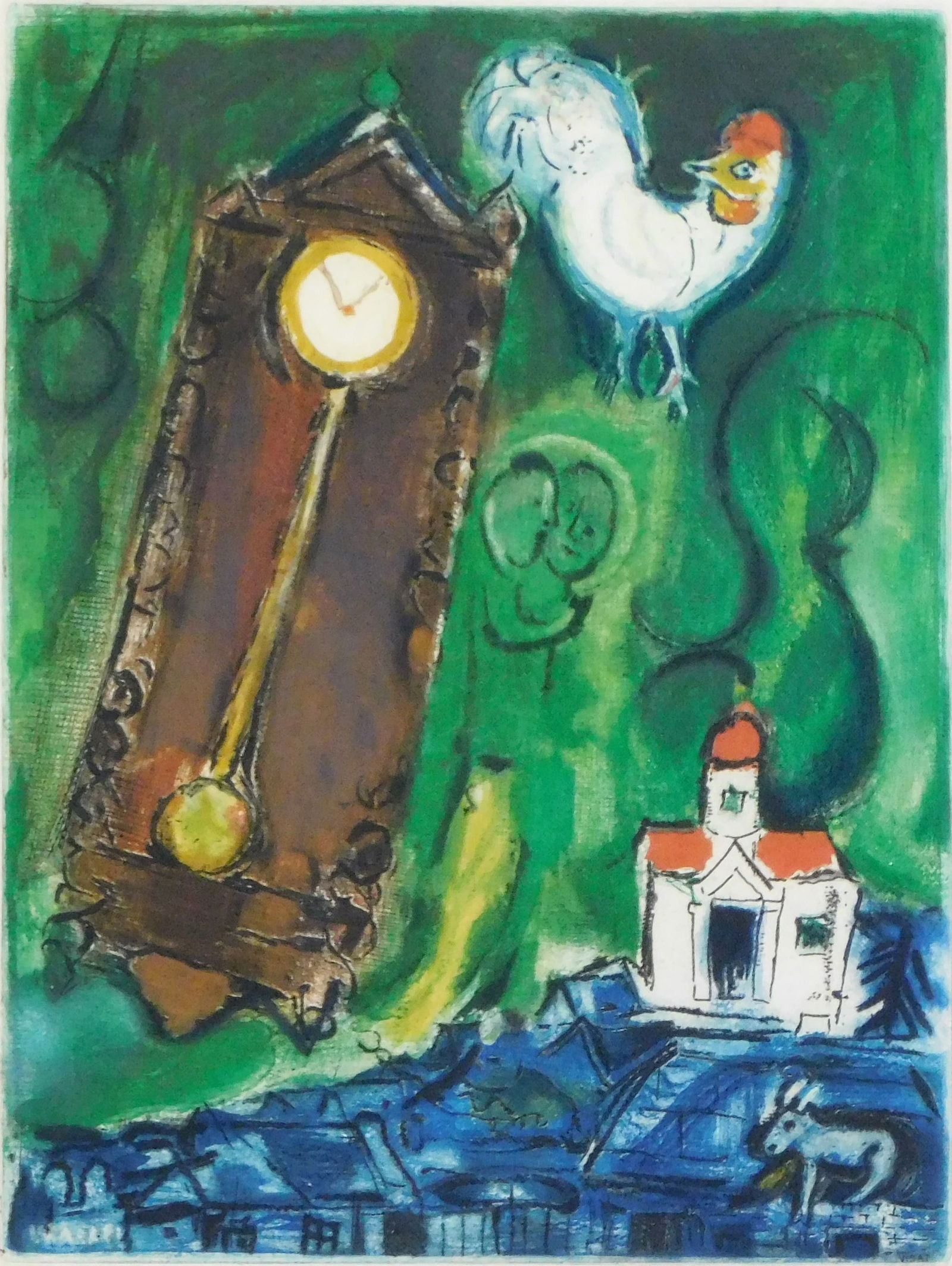 Marc Chagall (French/ Russian, 1887-1985), "L'horloge a Vitebsk (The Rooster and the Clock)", 1950, (1 of 6)