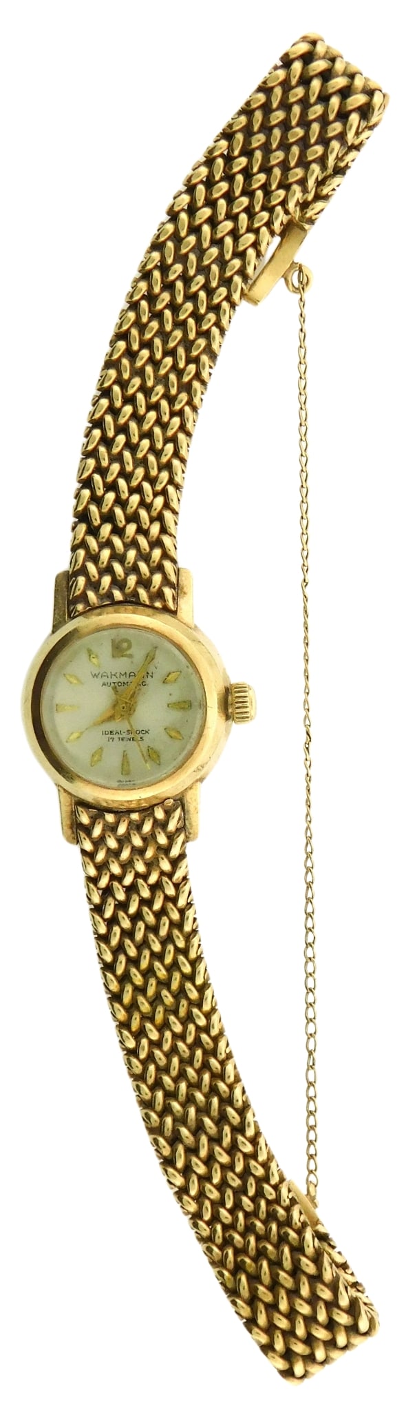 JEWELRY: 14K yellow gold ladies wristwatch by Wakmann Automatic, 20th C., windup mechanism, 17 (1 of 4)