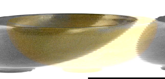 Natzler Pottery glazed earthenware bowl by Otto Natzler (Austrian, 1908-2007) and Gertrude Natzler: Natzler Pottery glazed earthenware bowl by Otto Natzler (Austrian, 1908-2007) and Gertrude Natzler (Austrian,1908-1971), yellow toned glaze, with blackened rim, narrow round foot, signed 'NATZLER' in