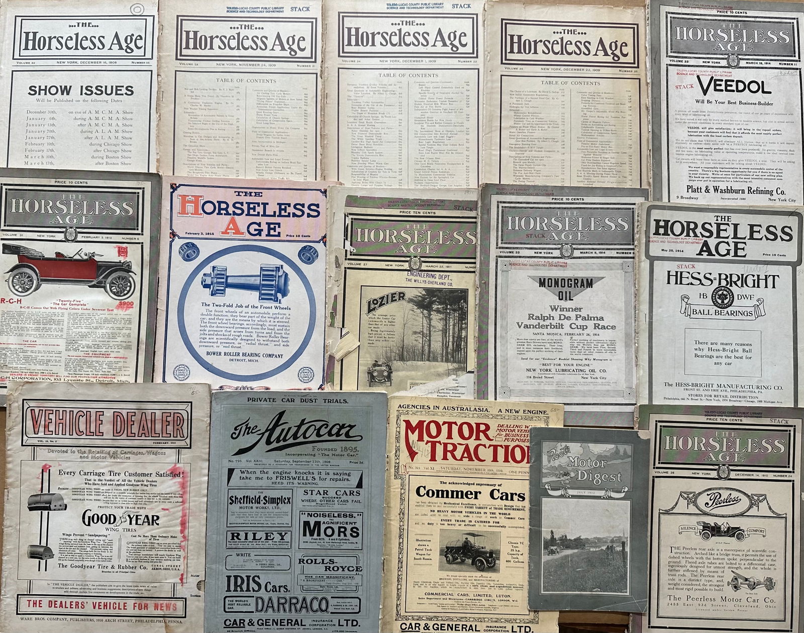 Early motor magazines - nine Horseless Age from 1908-1915, twenty-three Automobile from 1912-1915 , (1 of 3)