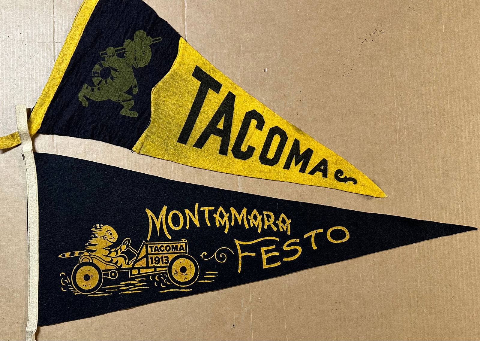 Two pennants from the 1913 Montamara Festo, Tacoma WA , Earl Cooper was the winner of both, 200 and (1 of 2)