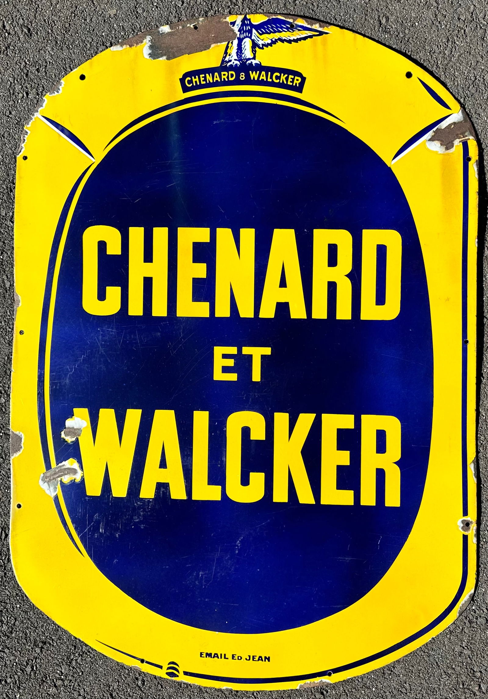 Chenard and Walcker porcelain dealer sign, ca 1920’s-1930’s, this French make was (1 of 2)