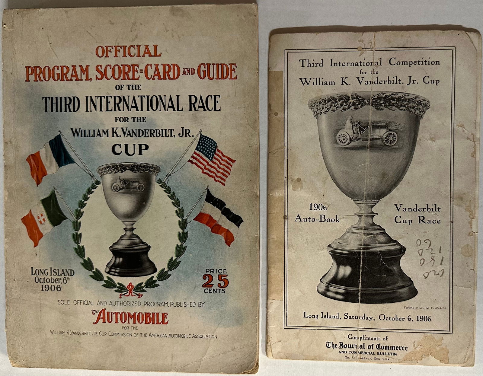 Two 1906 Vanderbilt Cup programs - official 150 pg with score card, 7 x 10, vg condition - Journal (1 of 4)