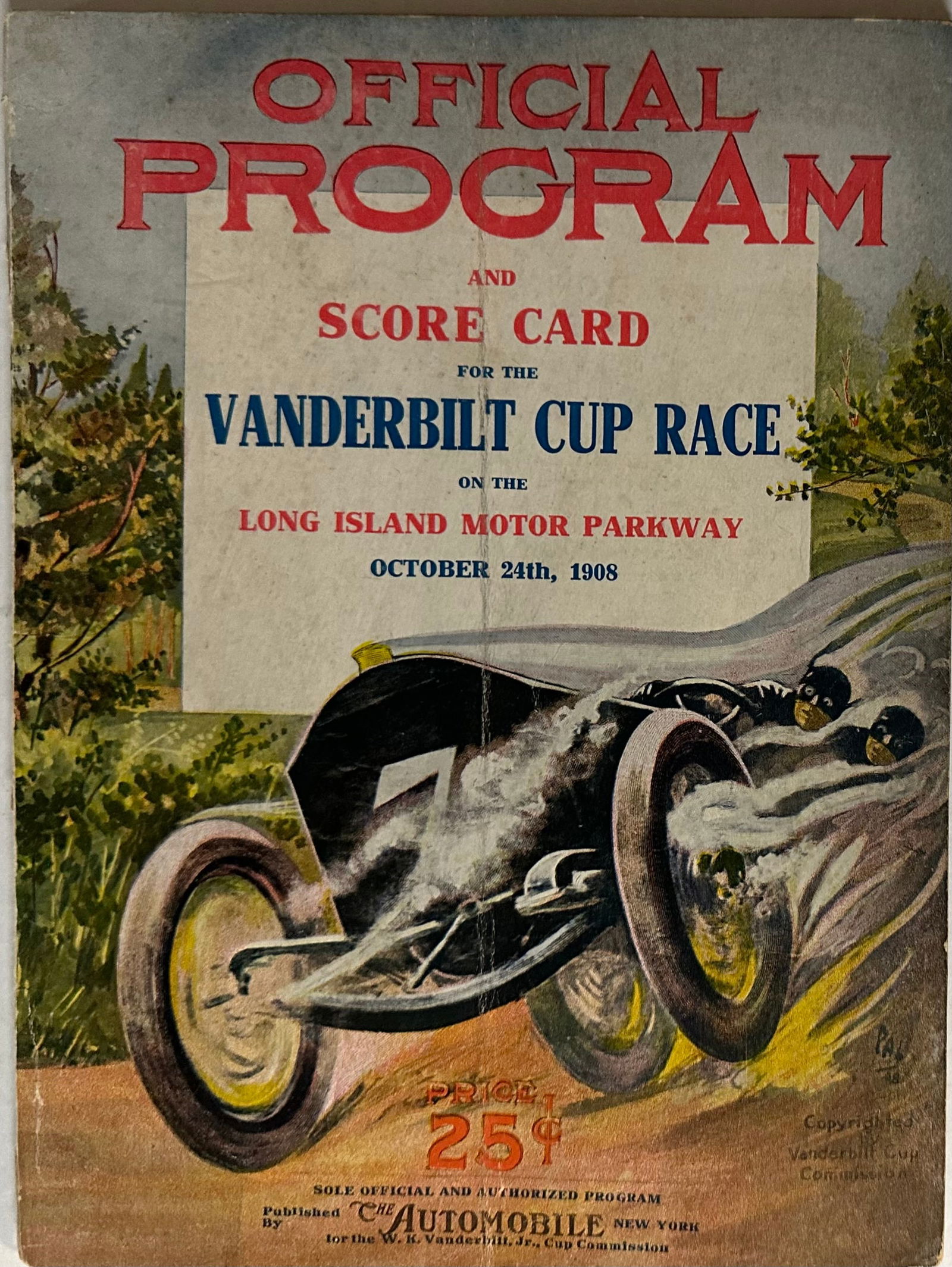 1908 Vanderbilt Cup Race program, score care included as attached page, 7 x 9.5, 66 pgs (Old 16 (1 of 4)