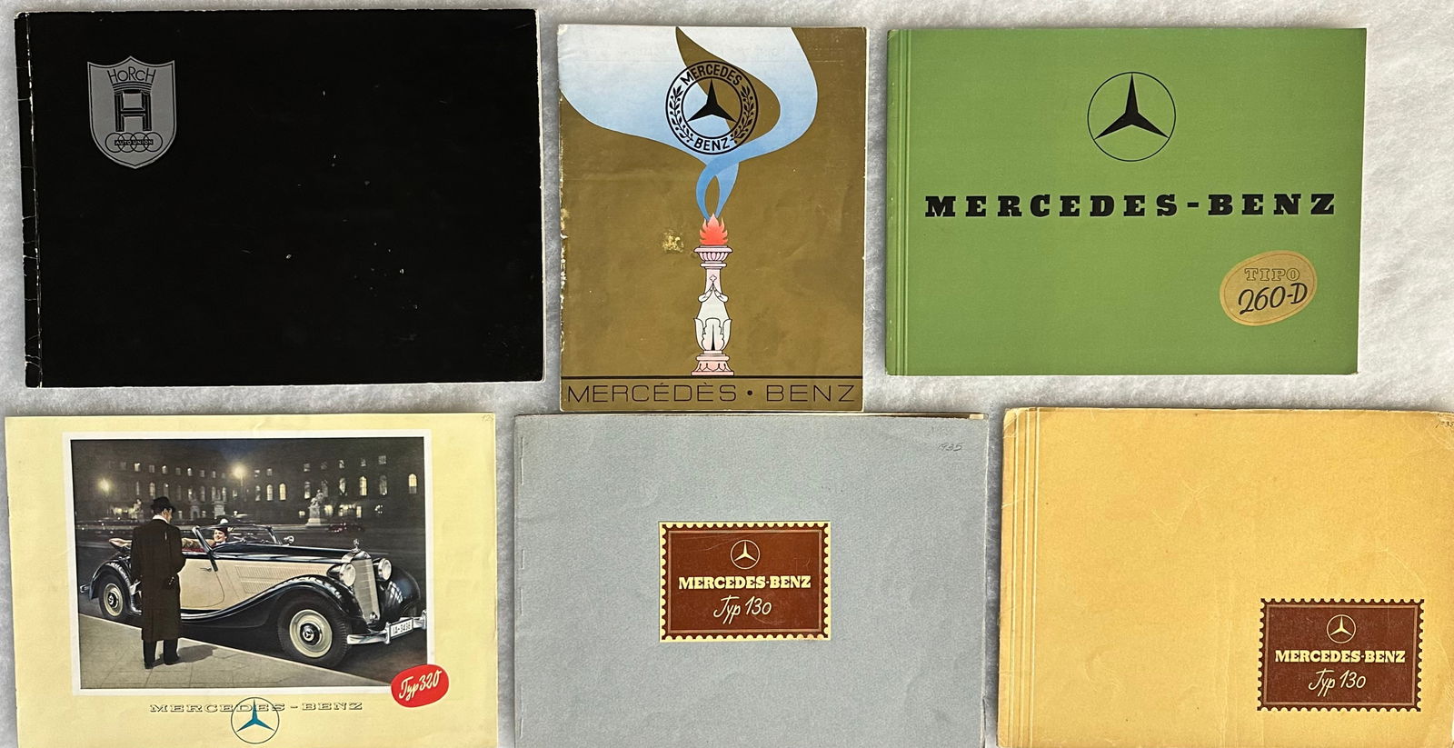 1927-1937 German brochures - large Horch catalog, 1927 Mercedes some damage, four Mercedes catalogs, (1 of 3)
