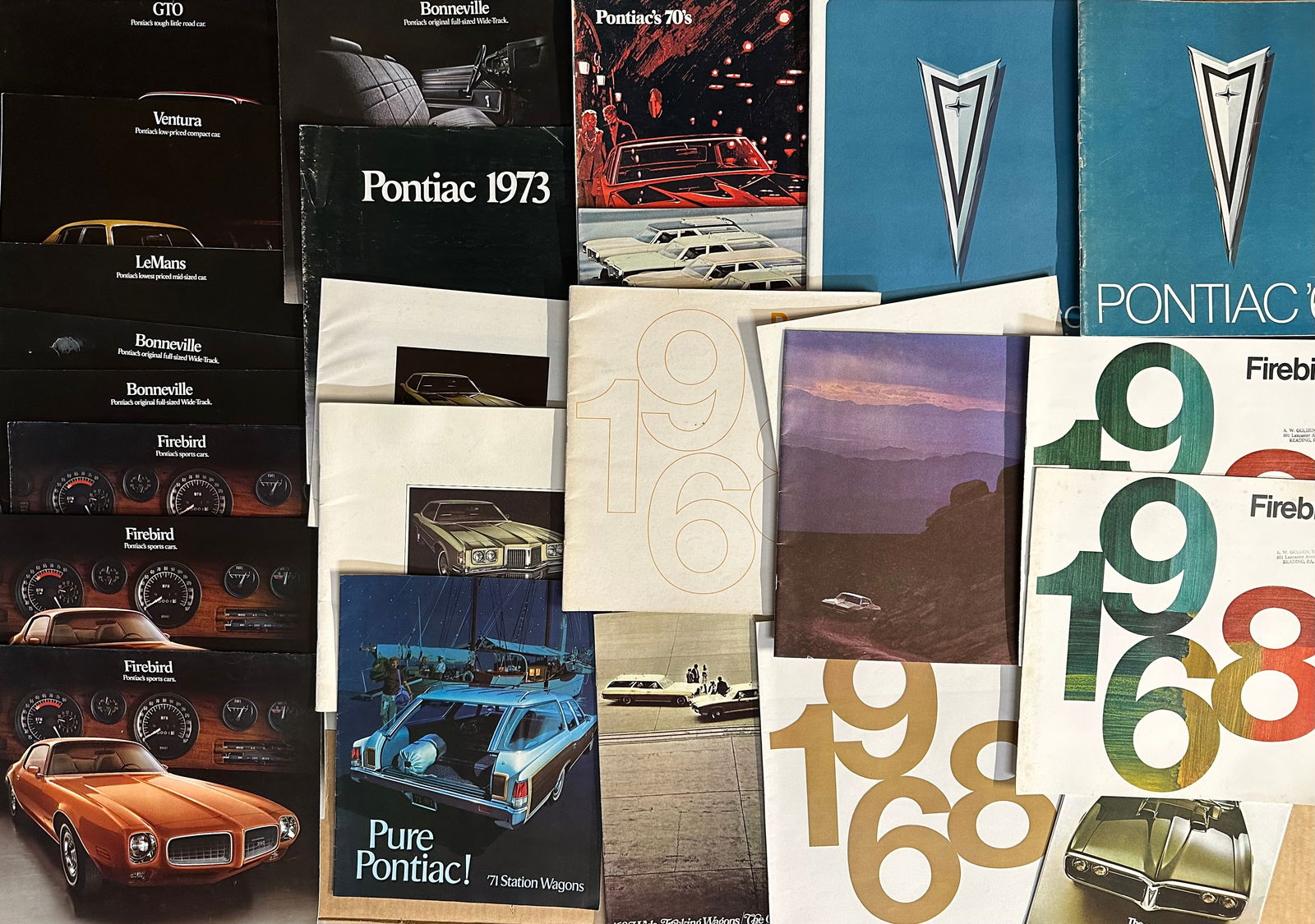 1968-1976 Pontiac items - fifty-four brochures plus ten accessory catalogs, [NOTE: SHIPPING AND PICK (1 of 3)