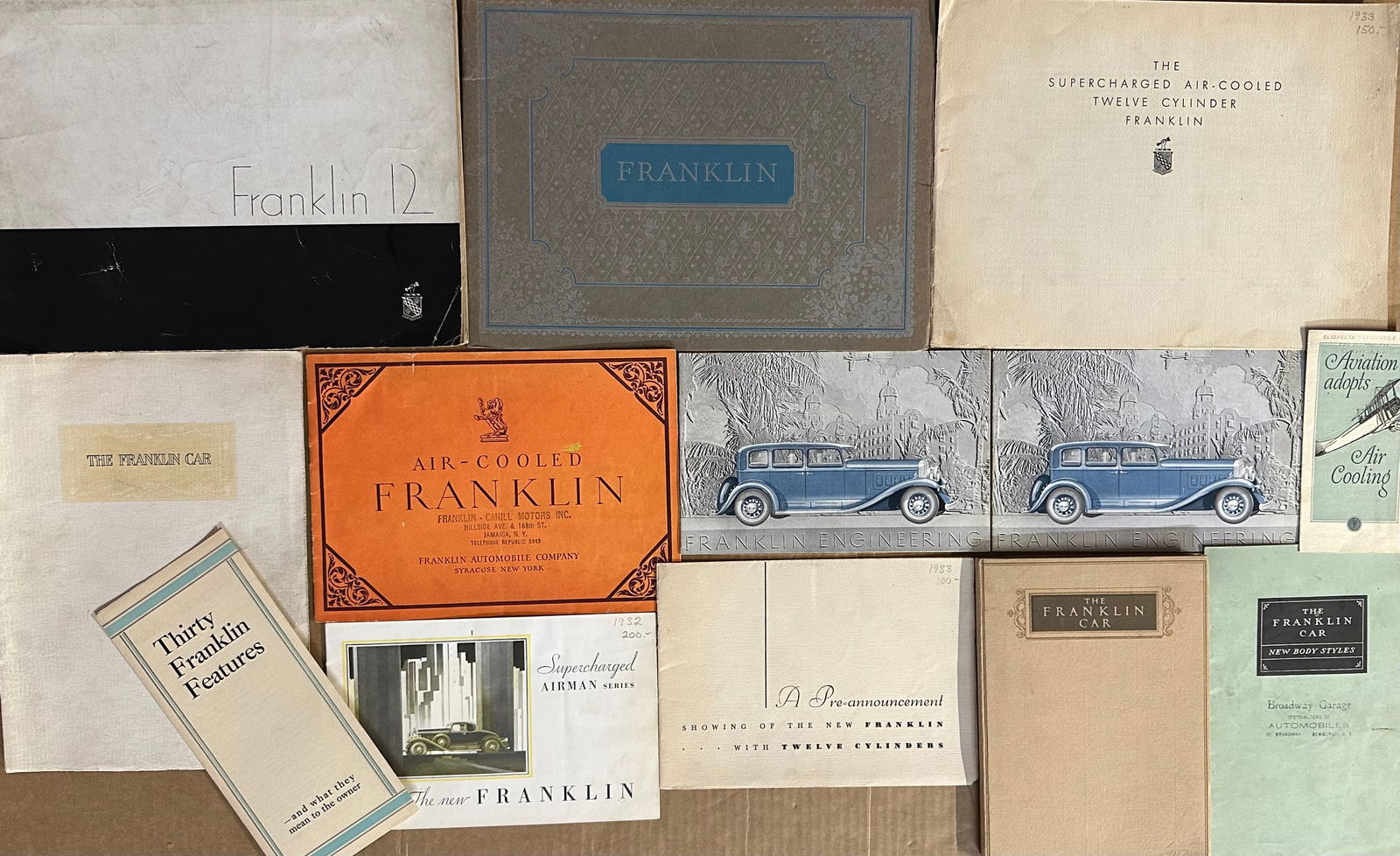 1918 - 1934 Franklin items - twelve brochures including six plate V 12 portfolio and six owners (1 of 4)