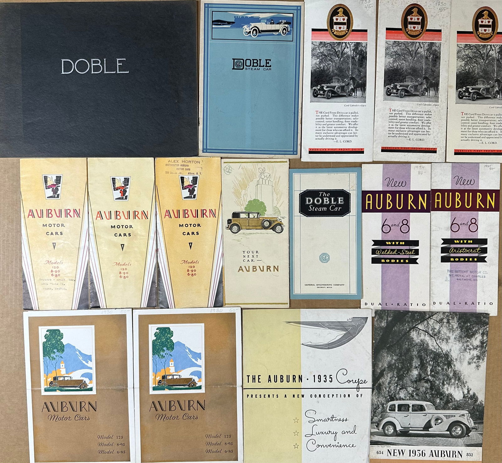 Auburn, Cord, Doble brochures - twenty six Auburn, two Cord, three Doble Steamer, gd to vg (1 of 4)