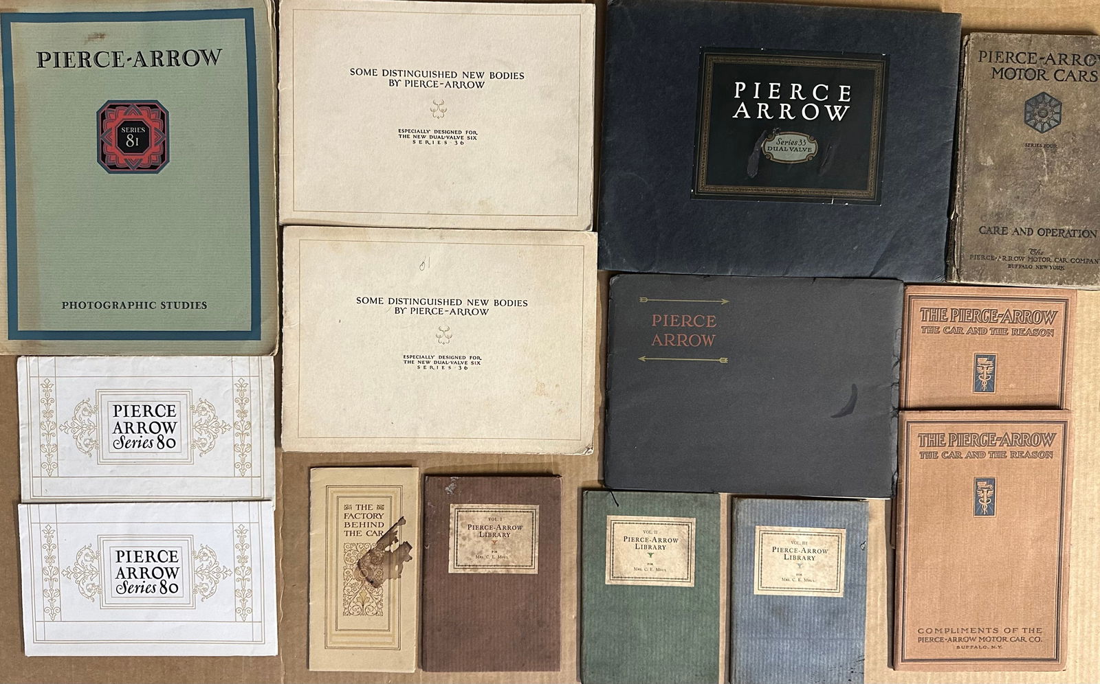 Sixteen Pierce Arrow items from 1920’s including two Type 33-36 portfolios with multiple (1 of 4)