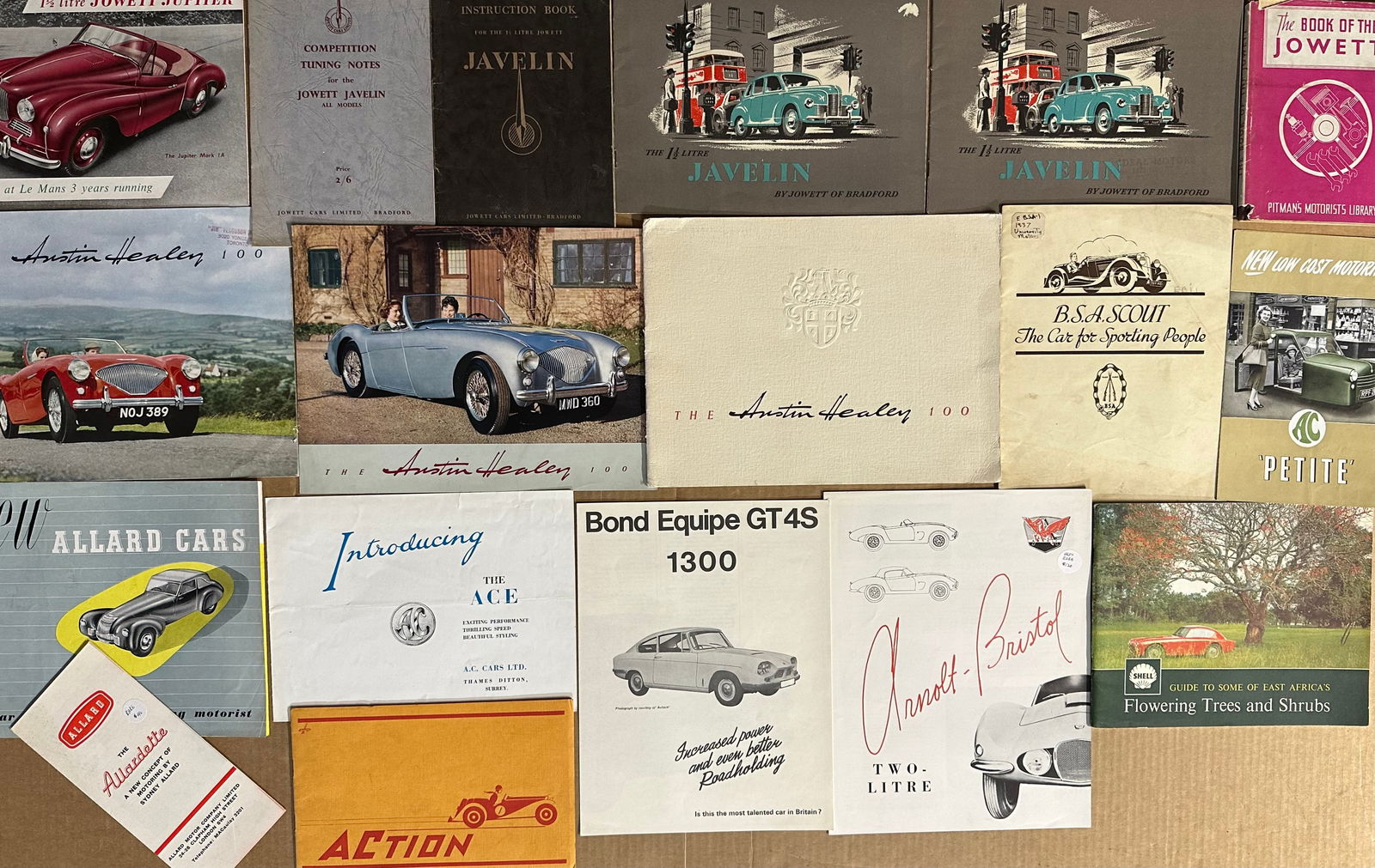 Thirty British brochures from the 1950’s-1990’s - BSA, AC, Bond, Arnolt Bristol, Allard, (1 of 2)