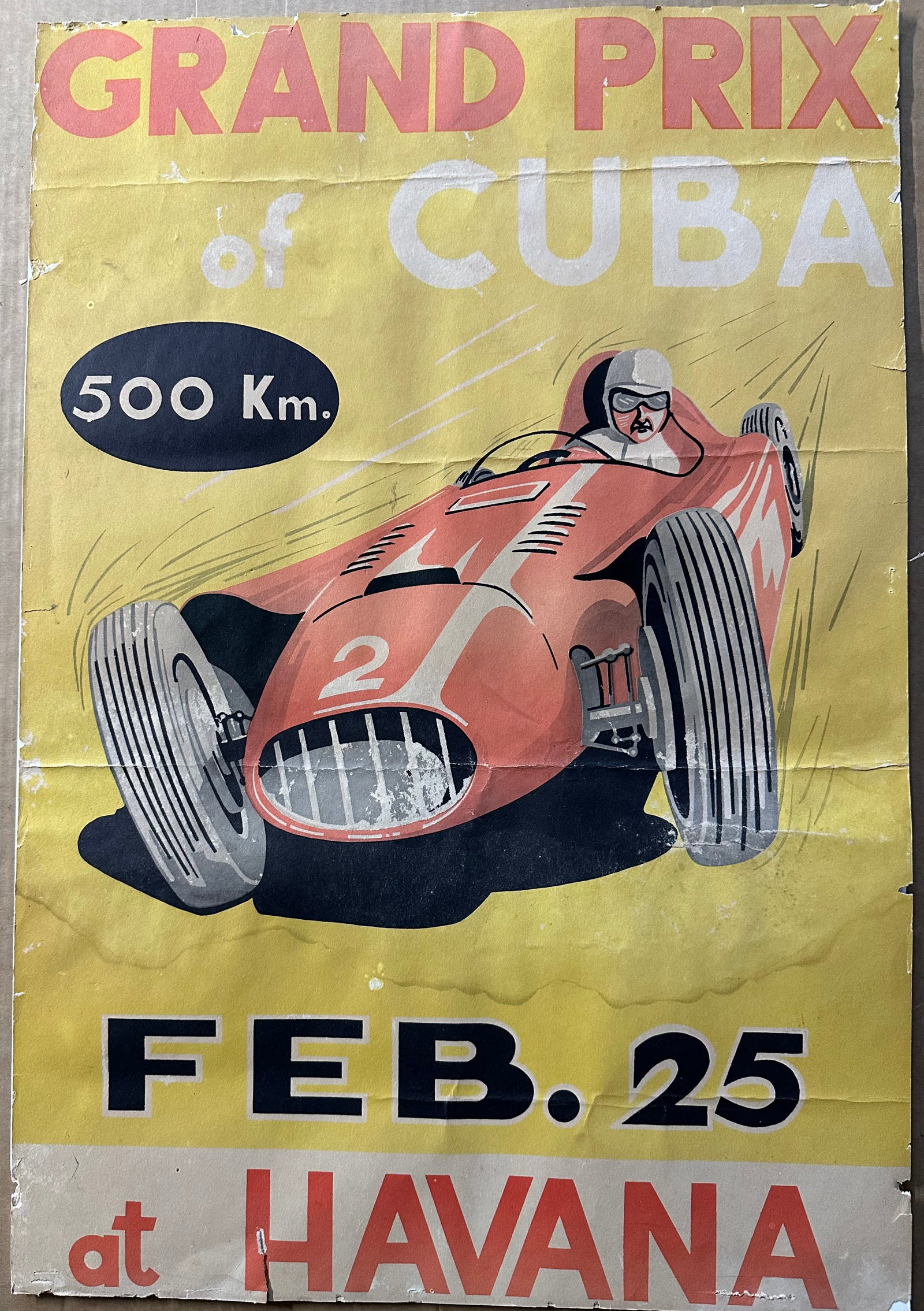 1958 Cuban Grand Prix race poster (actual printing date unknown) - some damage, has a nice: 1958 Cuban Grand Prix race poster (actual printing date unknown) - some damage, has a nice presentable look when framed, frame included,19 x 28, Fangio was kidnapped by Castro rebels before the race.[