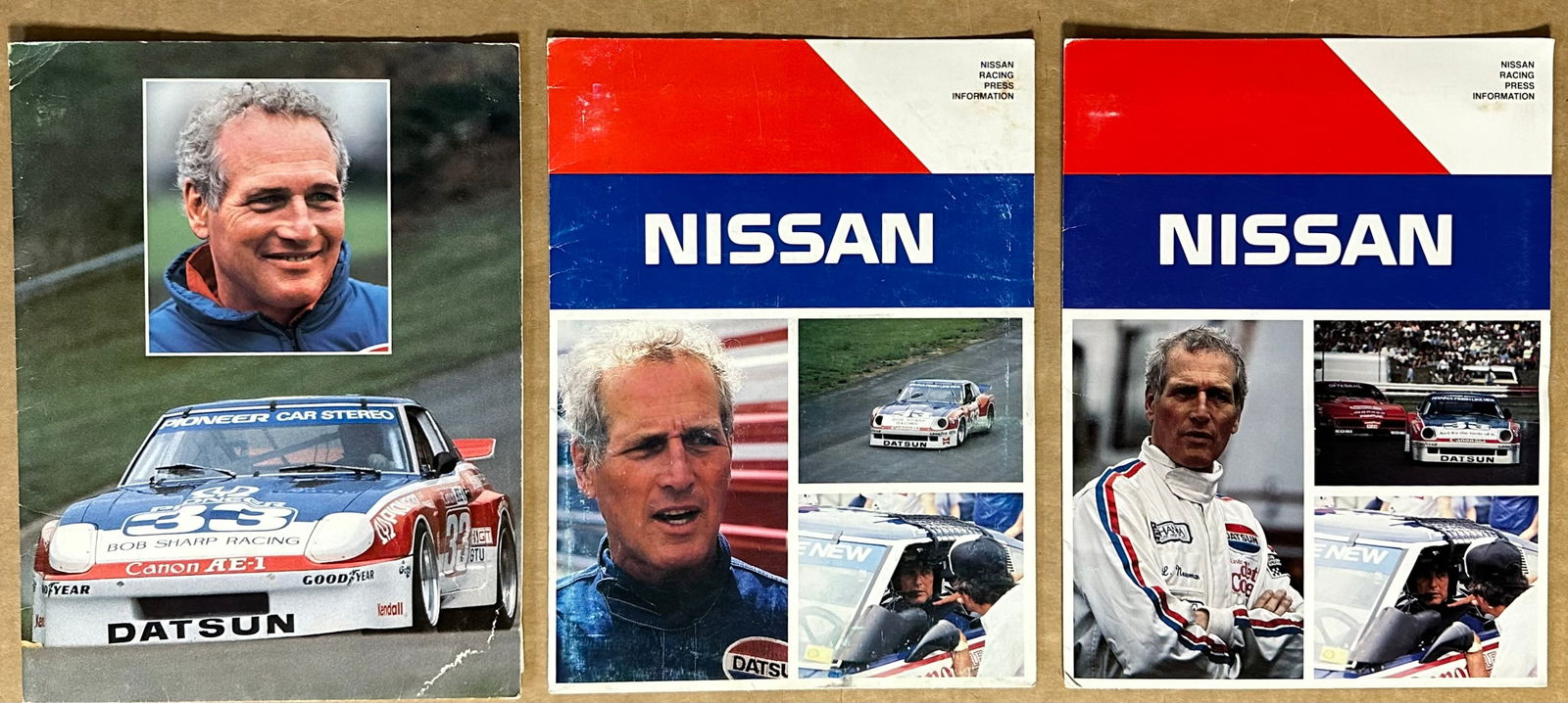 Three Nissan-Datsun Paul Newman related press kits from 1982 and 1983, photos, press info, (1 of 2)