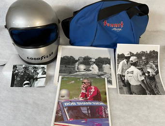 1975 Paul Newman race helmet with photo documentation, helmet, Summit bag, five photos, helmets like