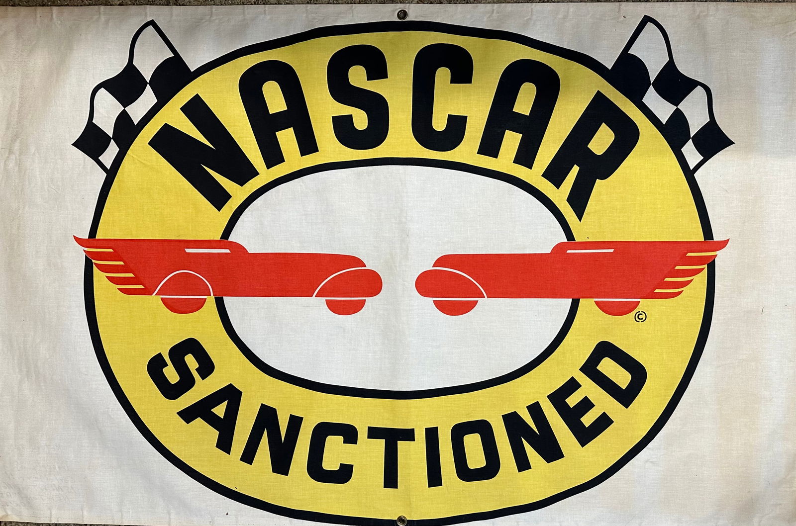 NASCAR light canvas banner from Norwood MA Arena, track was a 1/4 paved, ran from 1948-1972, banner (1 of 3)