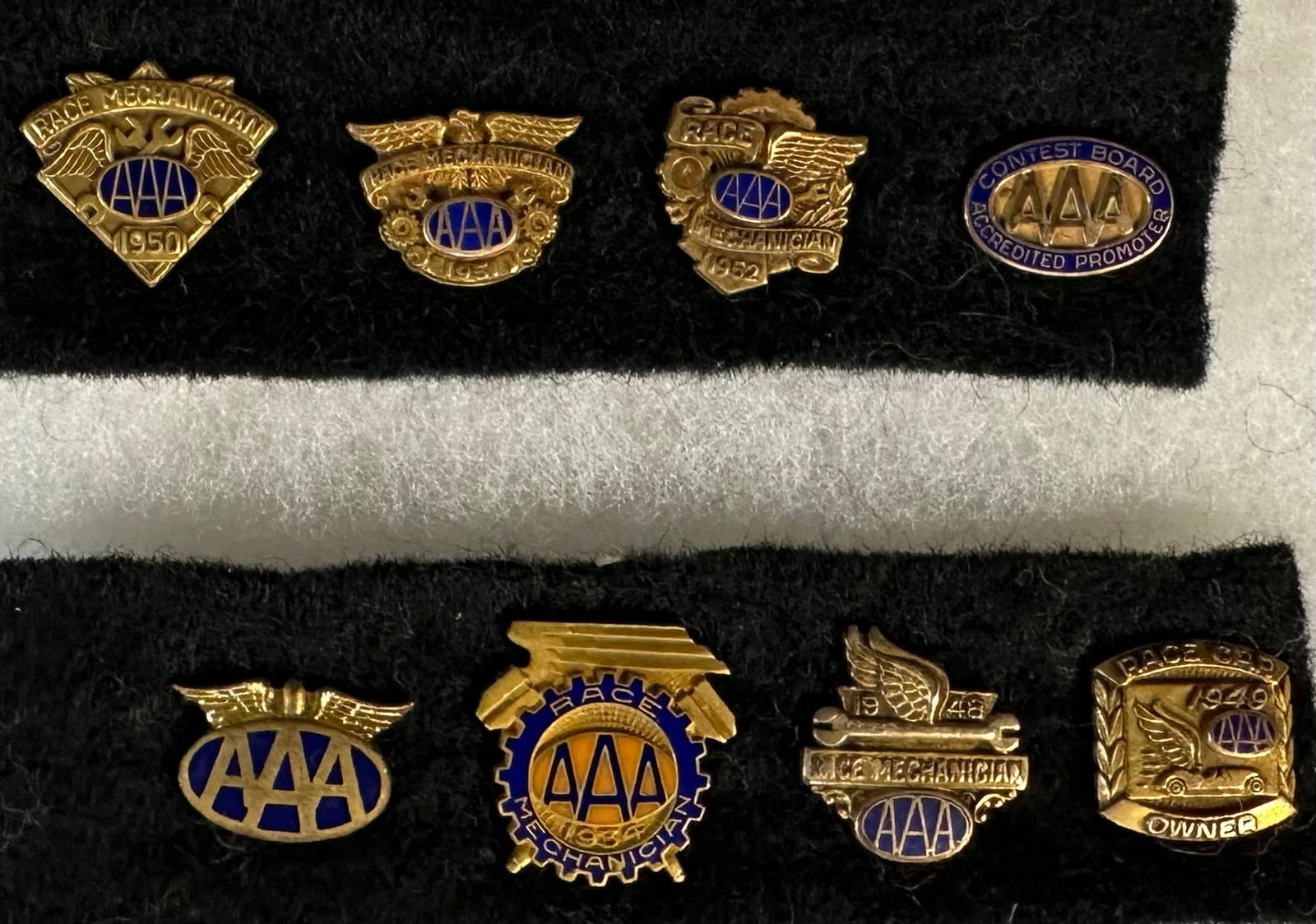 Eight race related lapel pins from the AAA, dated 1934 - 1952, the AAA Contest Board was the major (1 of 1)