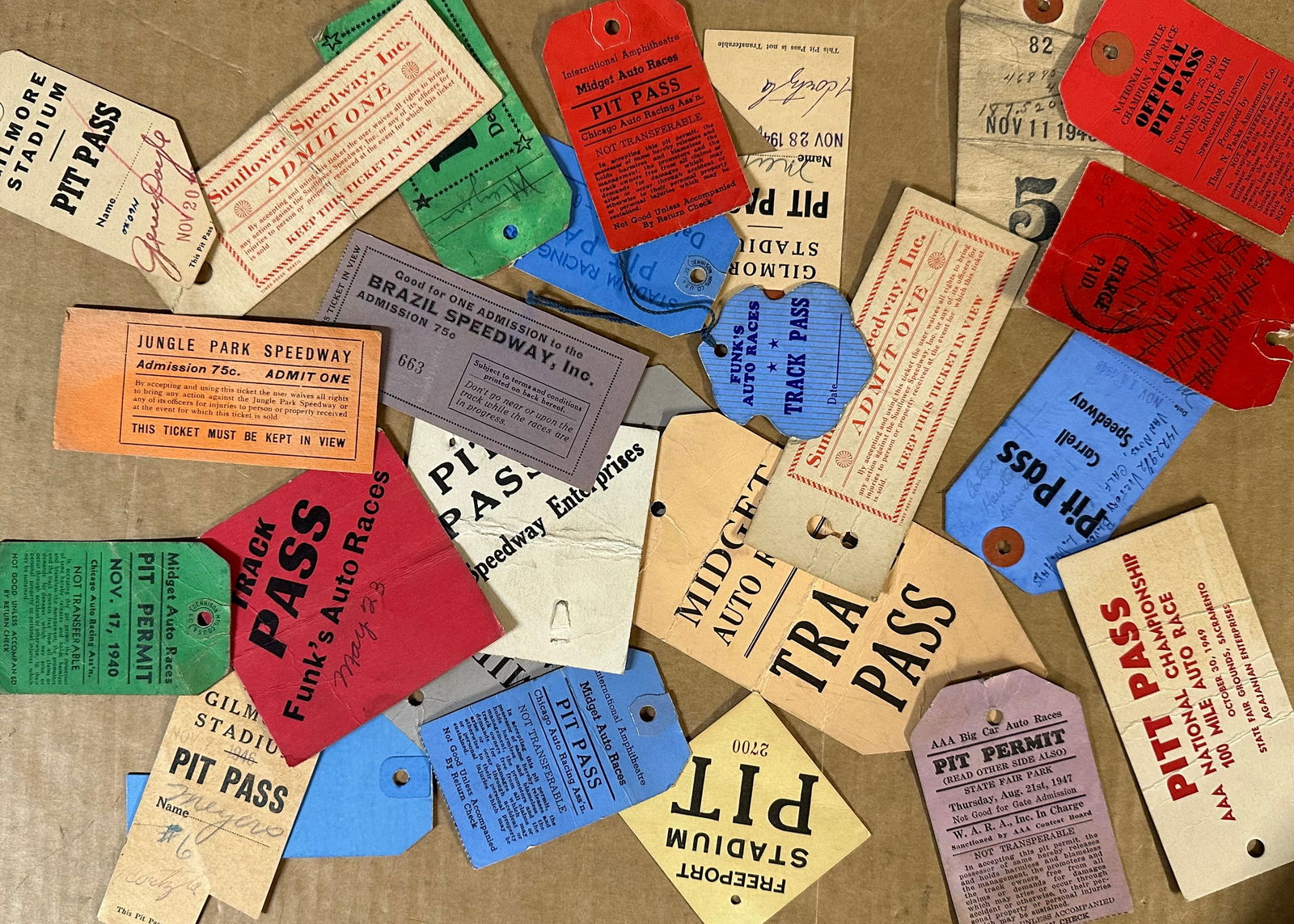 Collection of tickets, pit passes and other credentials from various US area race tracks from the (1 of 3)