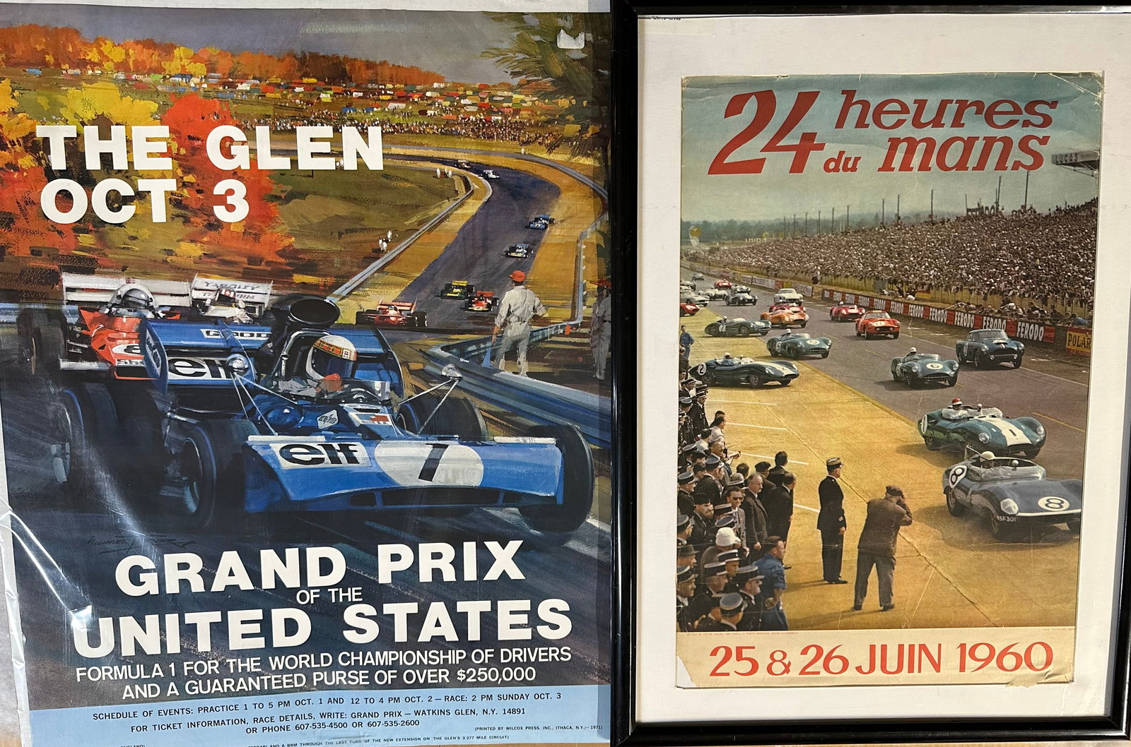 Two original race event posters - 1960 LeMan 24 Hour, hardboard, cannot be rolled, 23 x 15, some (1 of 2)