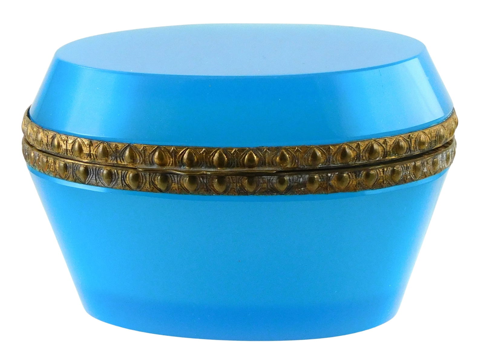 GLASS: Blue Opaline casket box with bronze dore mounts and lift clasp, late 19th/ early 20th C., (1 of 5)