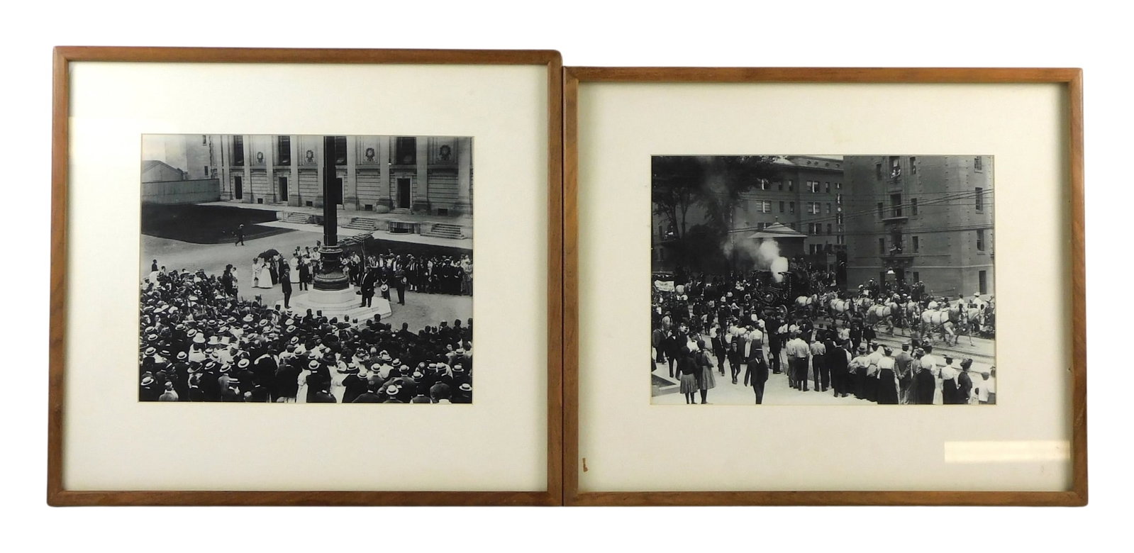 PHOTOGRAPHY: Two photographs of historical moments in New Haven history, printed by the New Haven: PHOTOGRAPHY: Two photographs of historical moments in New Haven history, printed by the New Haven Colony Historical Society, photographed by T. S. Bronson, including "Elm St., between High + College, 