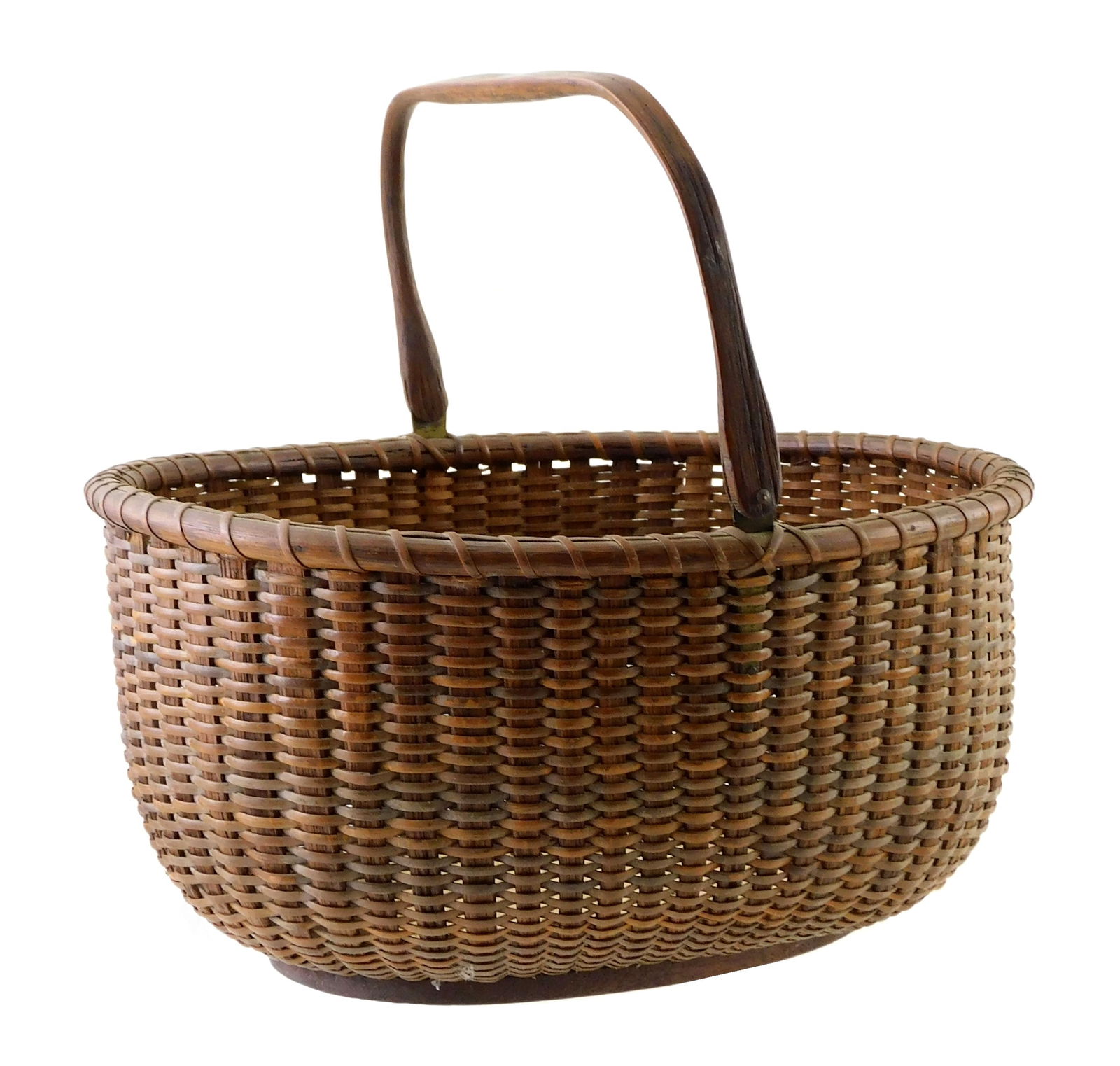 Oval swing handle Nantucket basket, c. 1940s, attributed to Clinton Mitchell (Mitchy) Ray (American, (1 of 5)