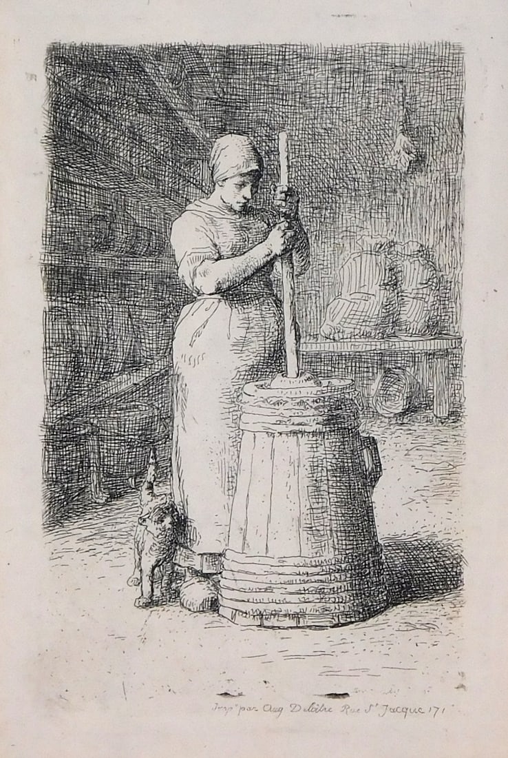 Jean-Francois Millet (France, 1814-1875), "Woman Churning Butter" (La Baratteuse), etching, c. (1 of 5)
