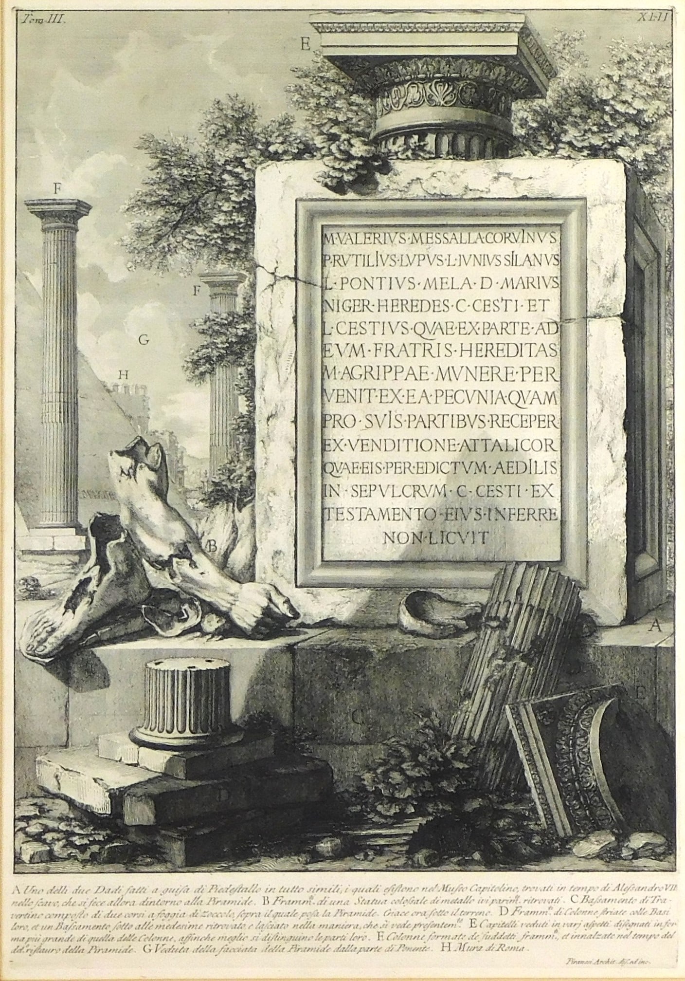 After Giovanni Battista Piranesi (Italian, 1720-1779), book plate etching, depicting the (1 of 4)