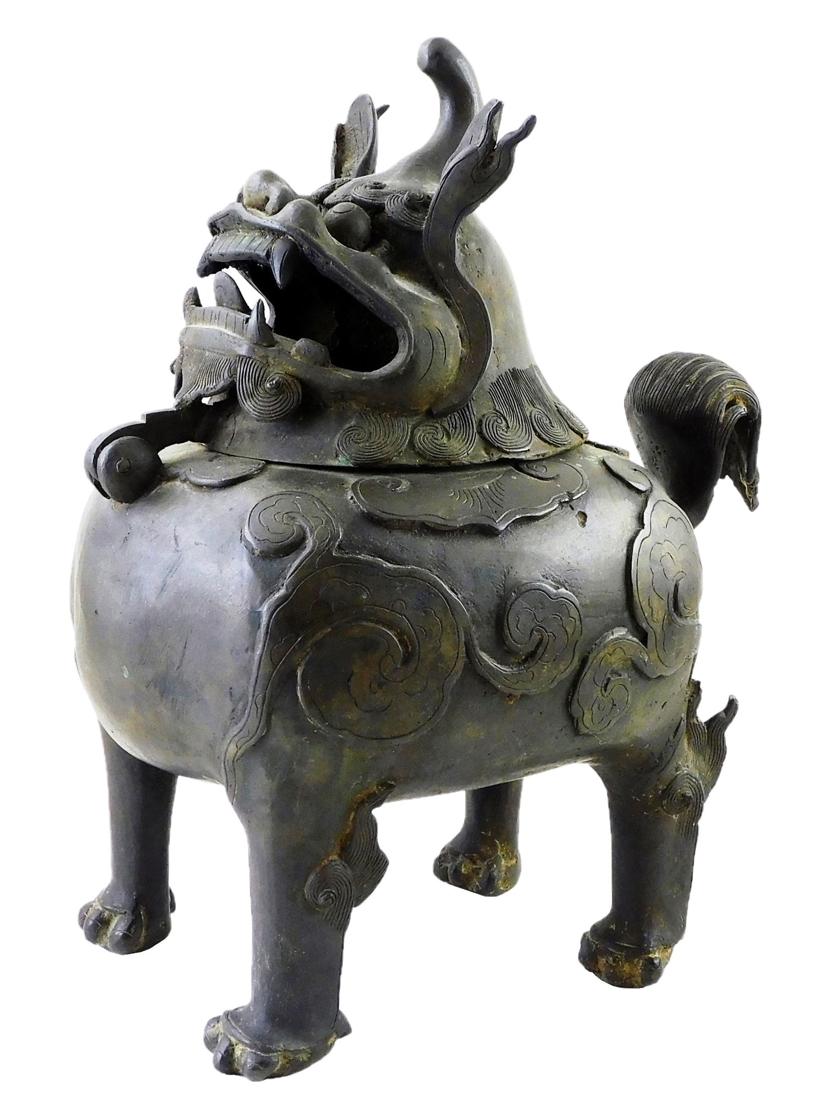 ASIAN: Bronze “Luduan" form censer, Chinese, Ming style but probably later, modeled standing (1 of 5)