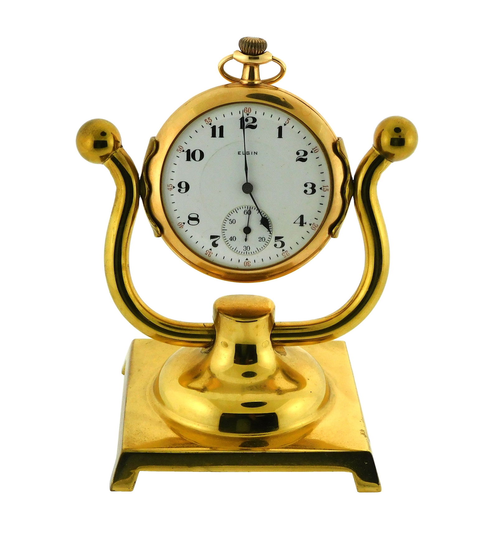 JEWELRY: 14K Elgin Pocket Watch with brass stand, c. 1917, movement with stem wind and set, stamped: (1 of 3)