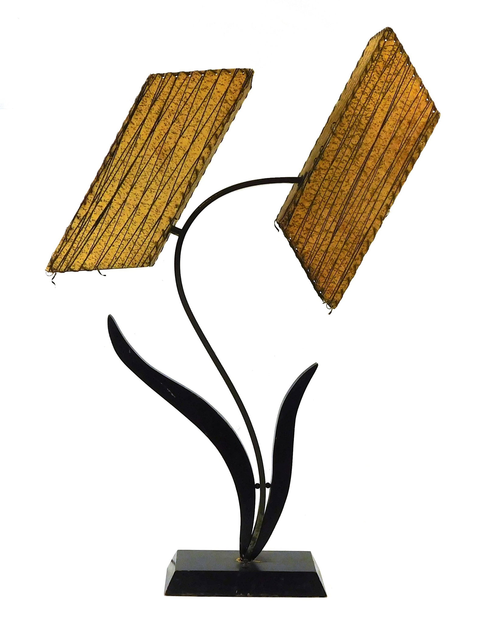 Mid-Century Modern Table lamp, accompanied by two tan shades constructed with intricate abstract (1 of 5)