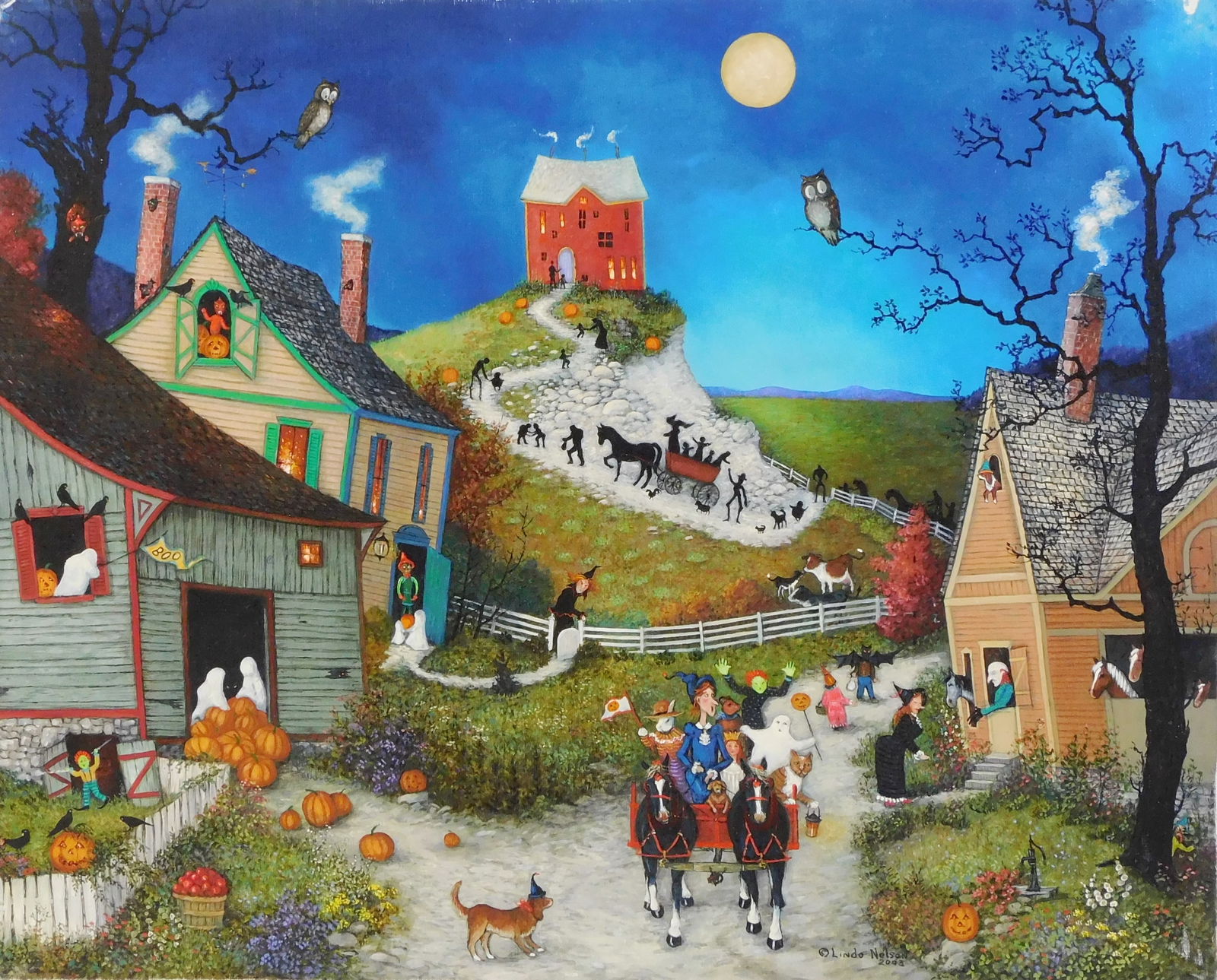 Linda Nelson Stocks (American, 1938 - 2011), "Boo!", 2003, oil on canvas, depicts a vividly colored (1 of 5)